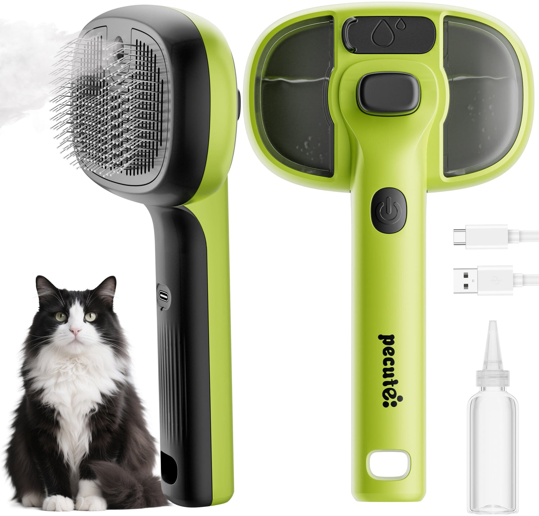 Pecute Steam Cat Brush Self-Cleaning Grooming with 2 Water Spray Modes