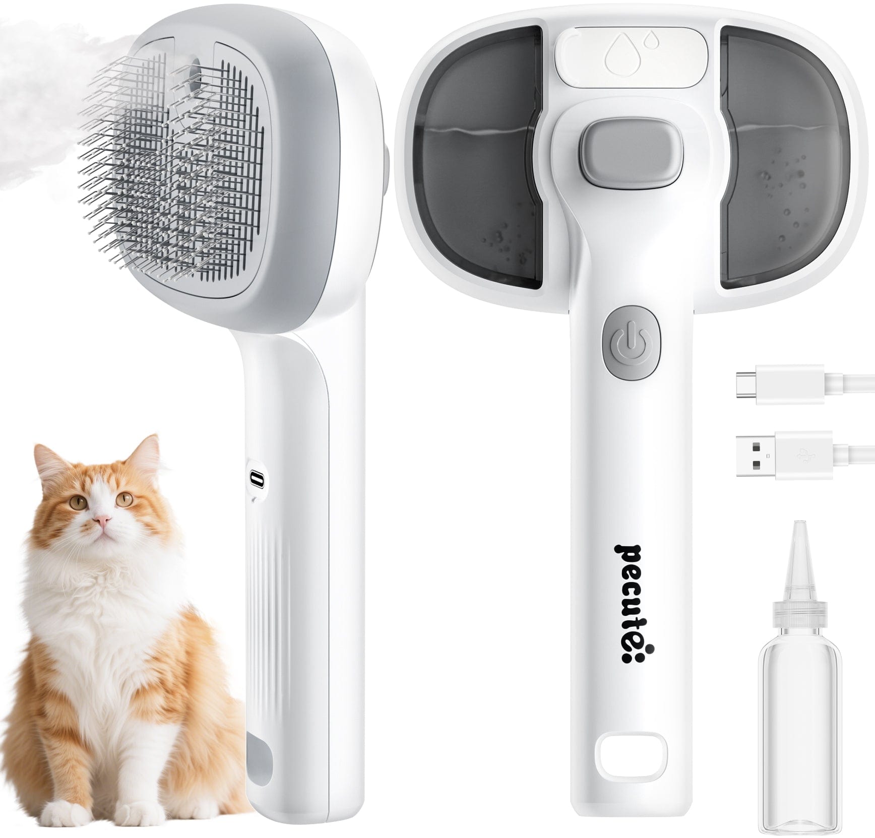 Pecute Steam Cat Brush Self-Cleaning Grooming with 2 Water Spray Modes