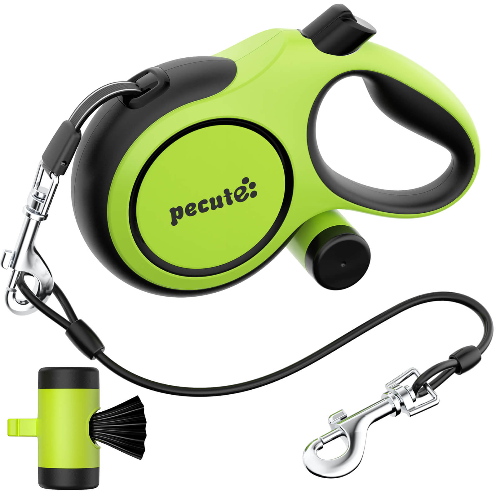 Pecute 8m/26ft Dog Lead Retractable Dog Leash with Poo Bag Holder