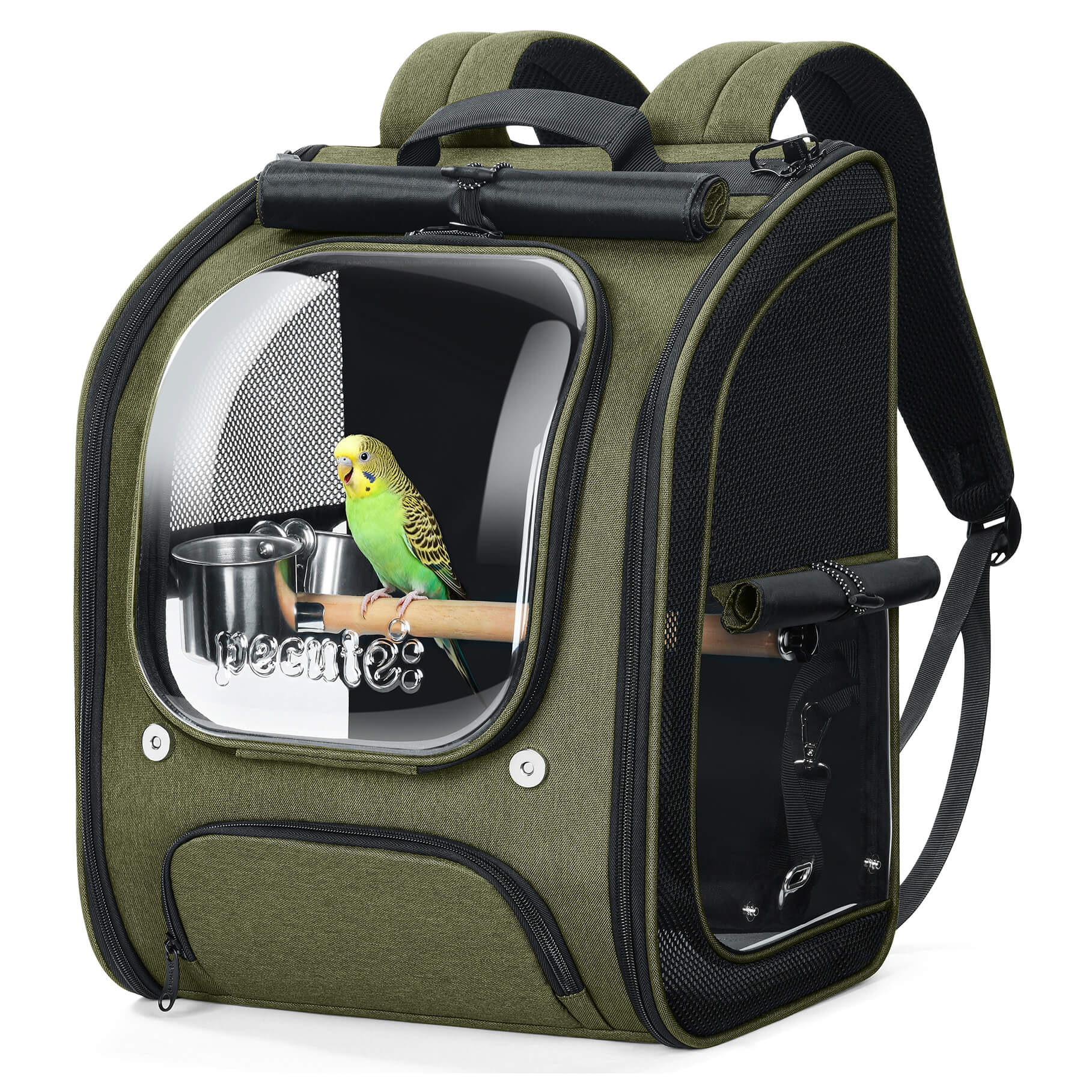 backpack for bird travel Pecute Bubble Bird Parrot Backpack Army Green