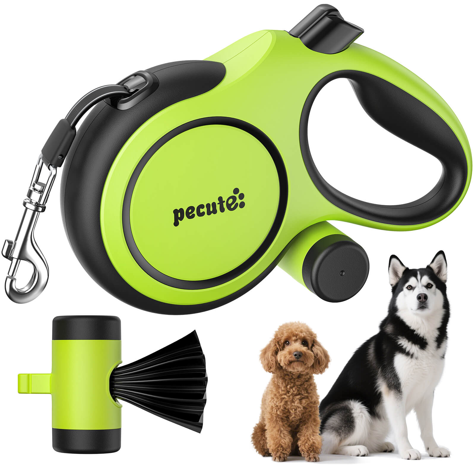 Pecute 2025 New 8m Dog Lead Retractable Dog Leash with Poo Bag Holder