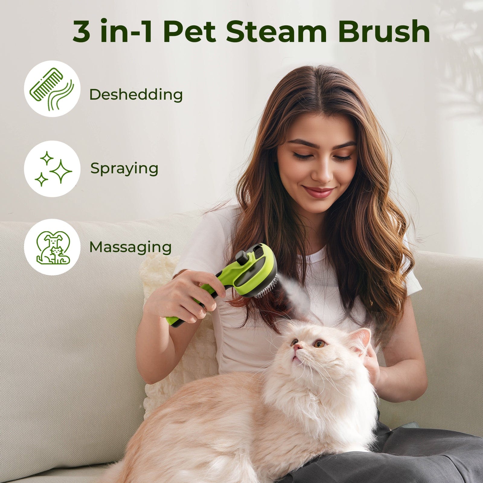 Pecute Steam Cat Brush Self-Cleaning Grooming with 2 Water Spray Modes