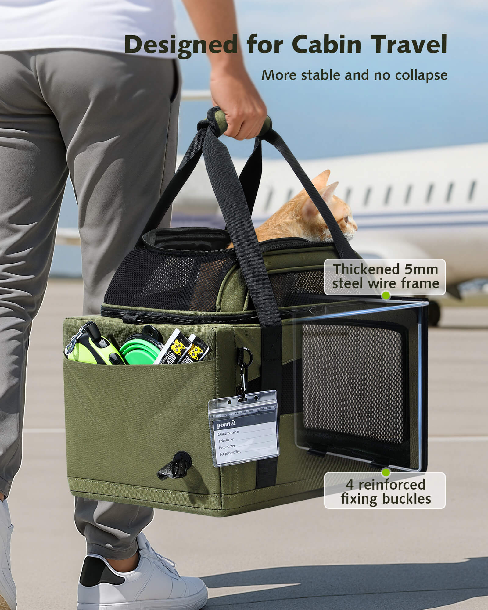 Pecute Airline Approved Expandable Pet Carrier Dog Cat Carrier with Leakproof Pee Pad