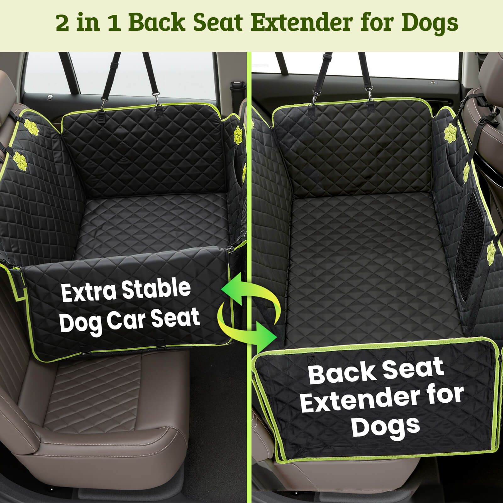 Pecute 2-in-1 Dog Car Seat Cover for Back Seat Transform to Passenger Mode