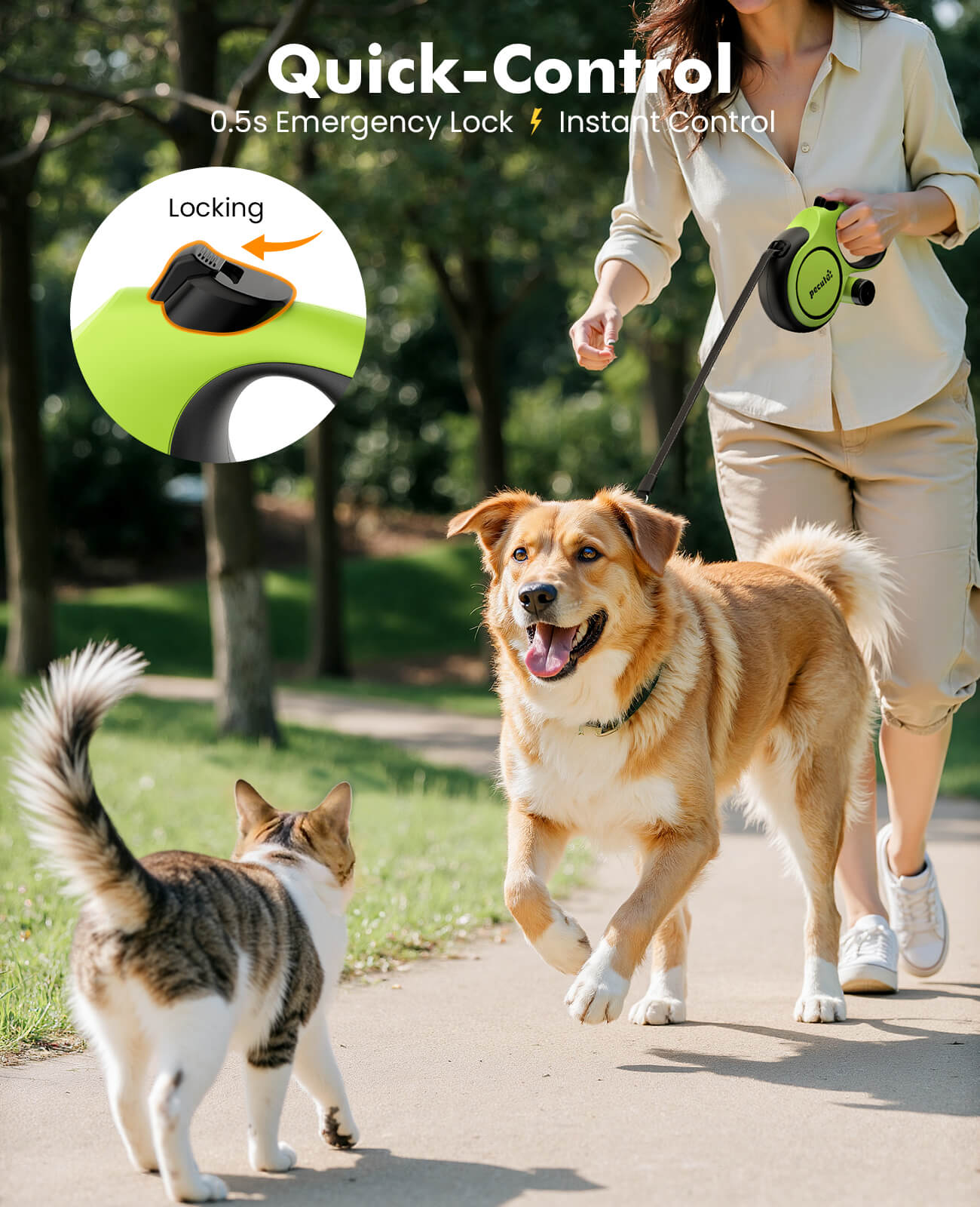 Pecute 8m/26ft Dog Lead Retractable Dog Leash with Poo Bag Holder