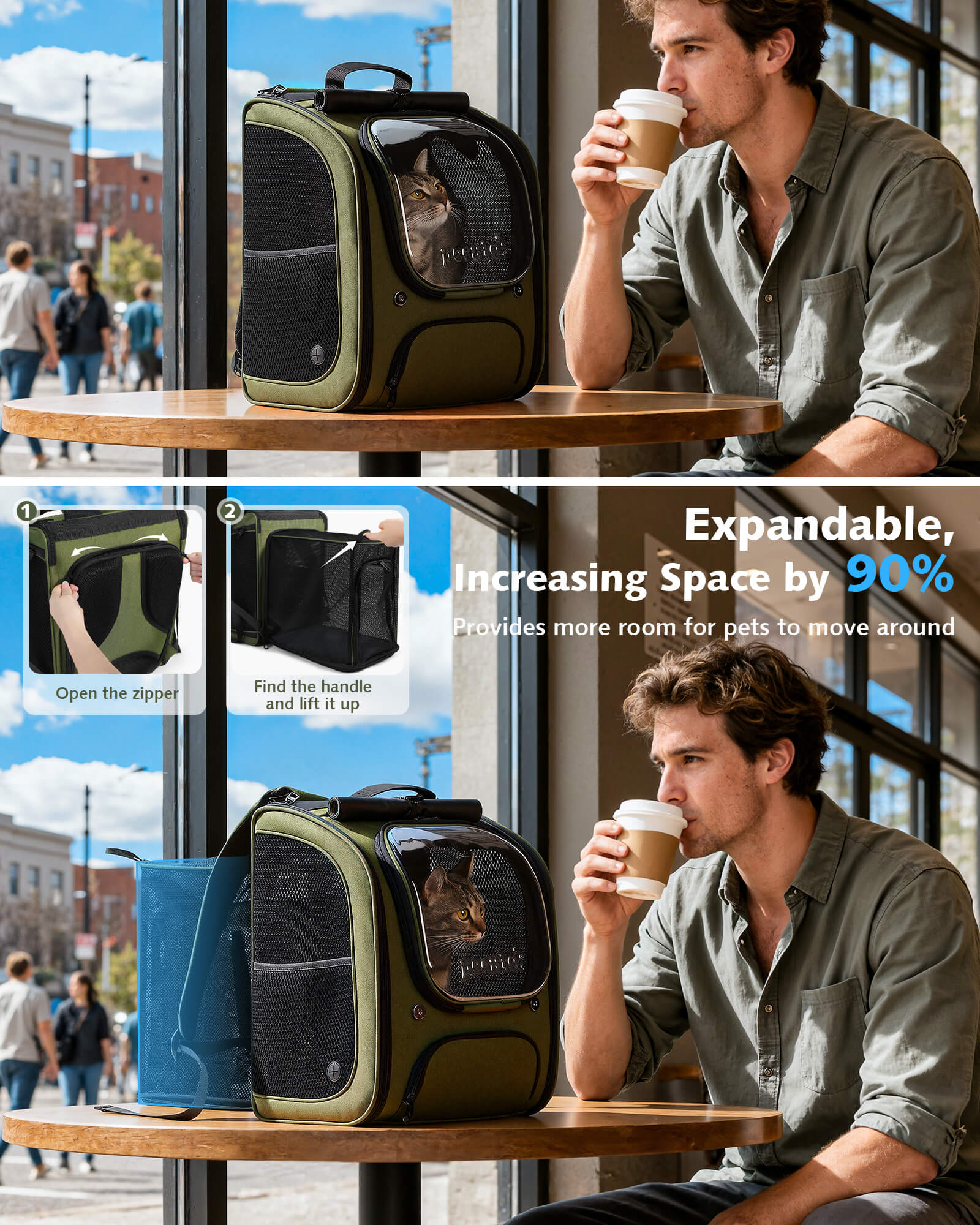 Pecute Expandable Bubble Cat Backpack Carrier Large Space Breathable Cat Carrier