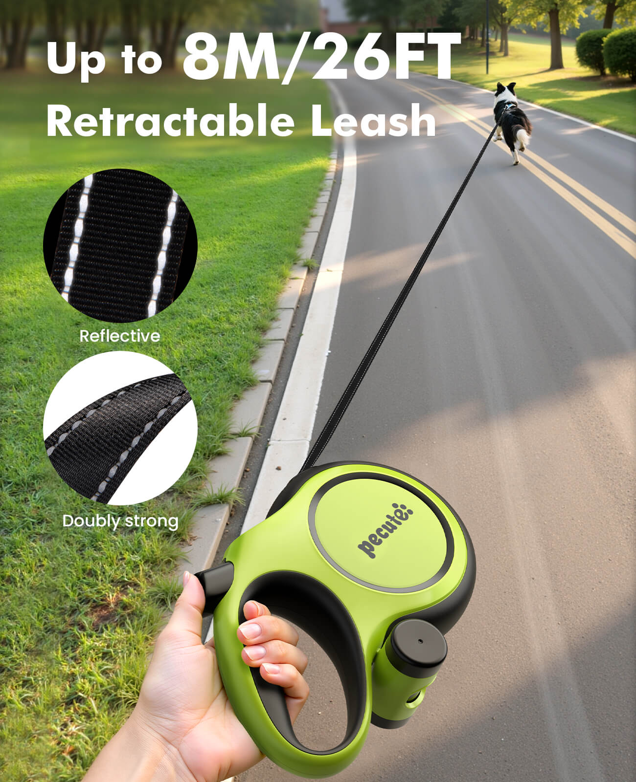 Pecute 2025 New 8m Dog Lead Retractable Dog Leash with Poo Bag Holder