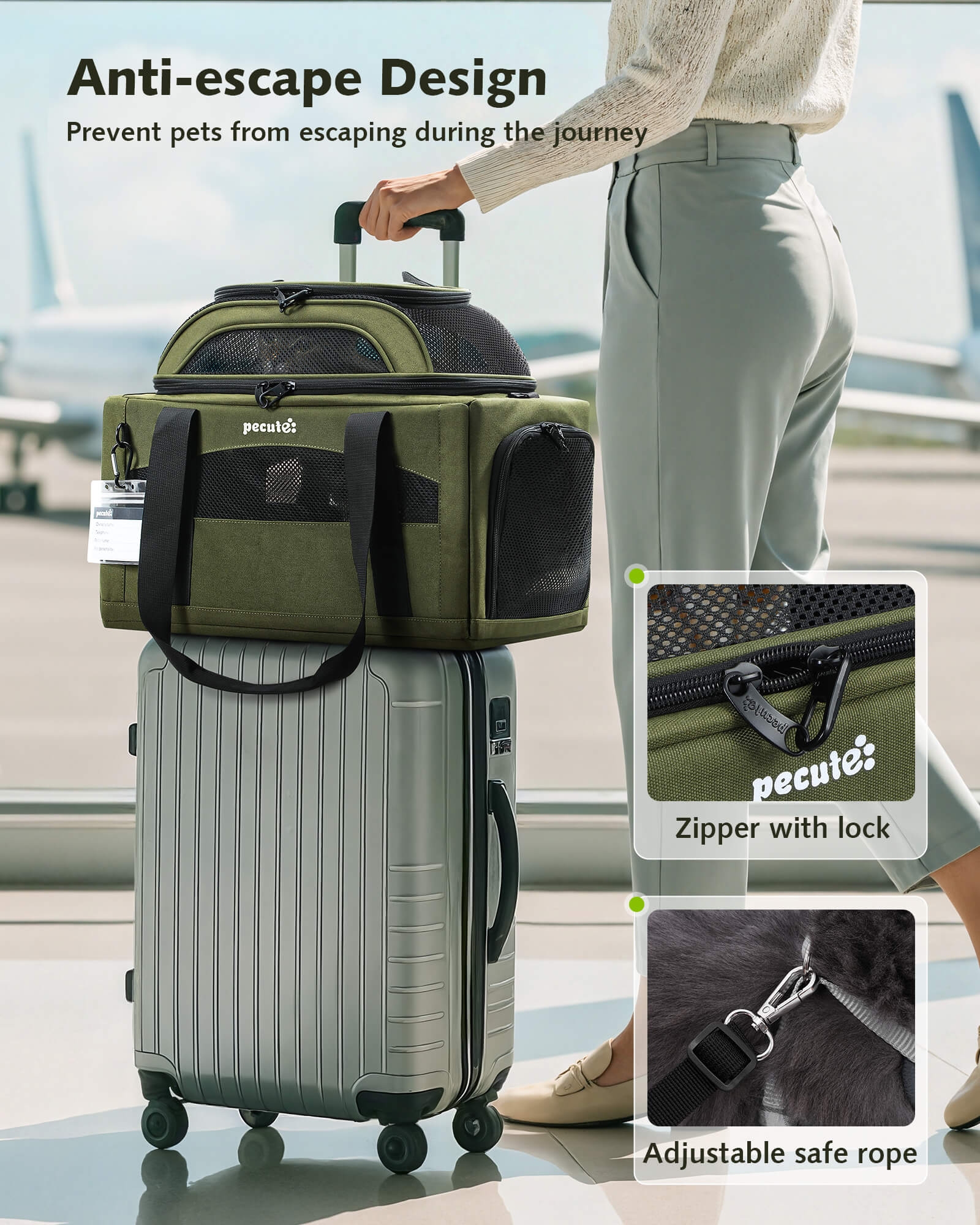 Pecute Airline Approved Expandable Pet Carrier Dog Cat Carrier with Leakproof Pee Pad