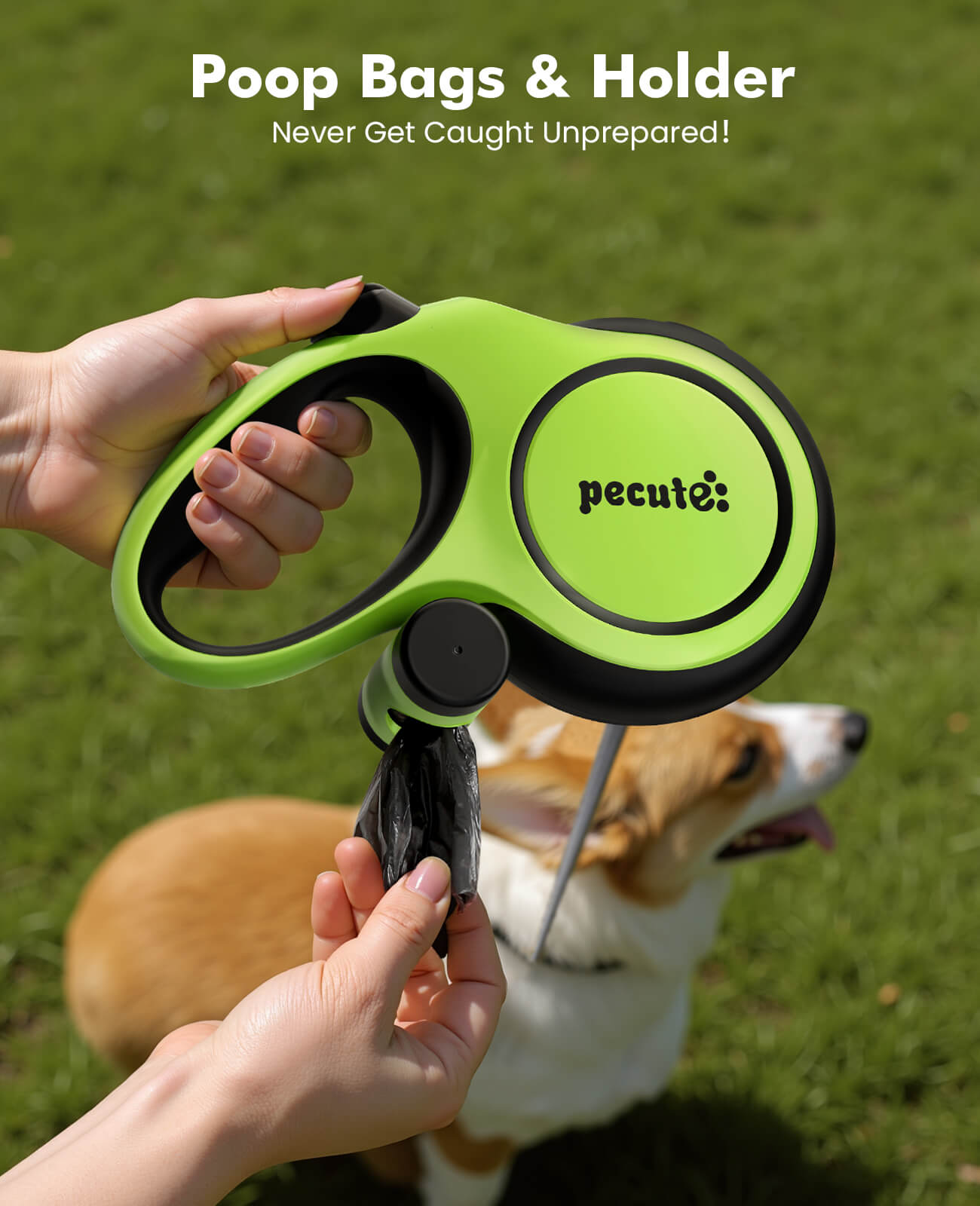 Pecute 8m/26ft Dog Lead Retractable Dog Leash with Poo Bag Holder