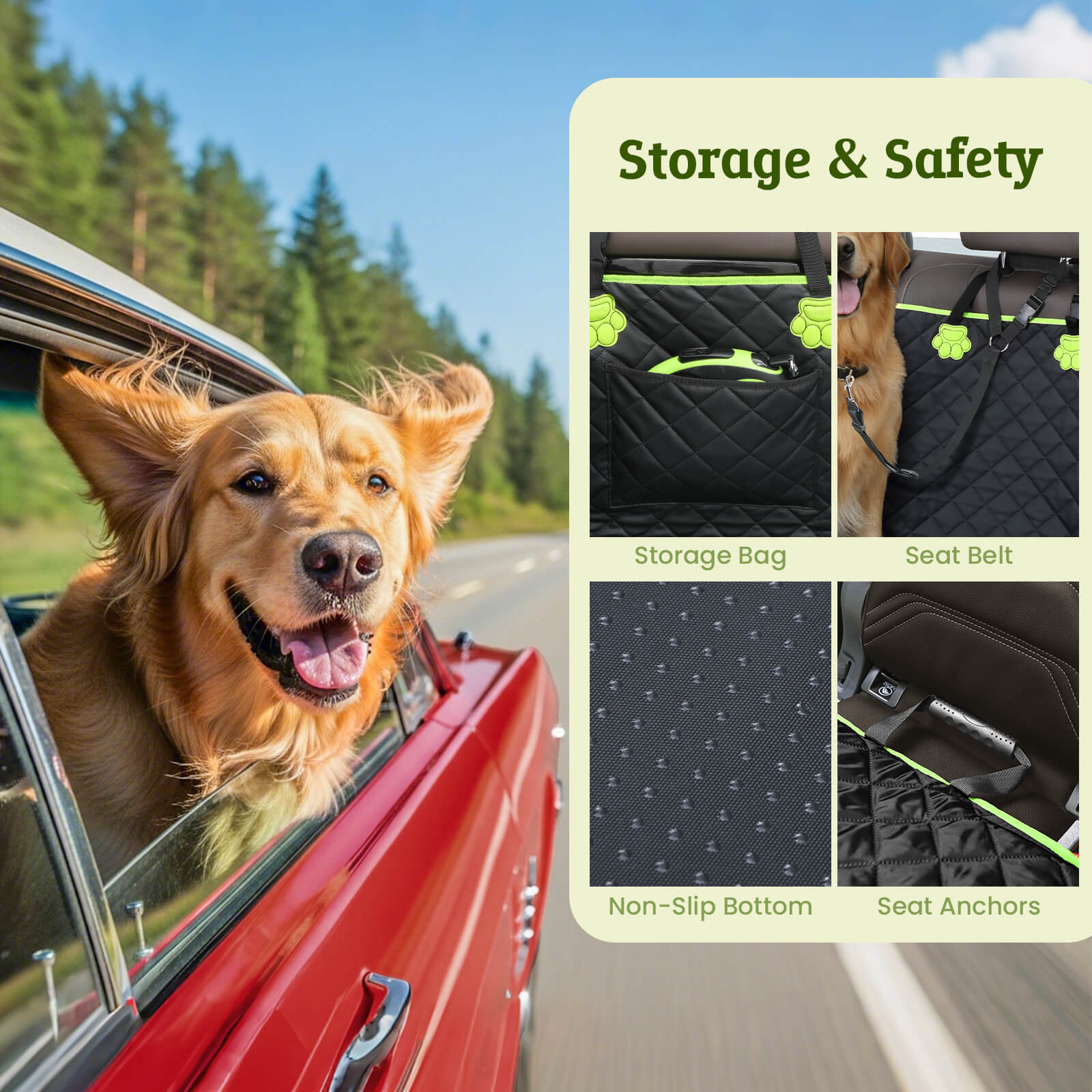 Pecute 2-in-1 Dog Car Seat Cover for Back Seat Transform to Passenger Mode