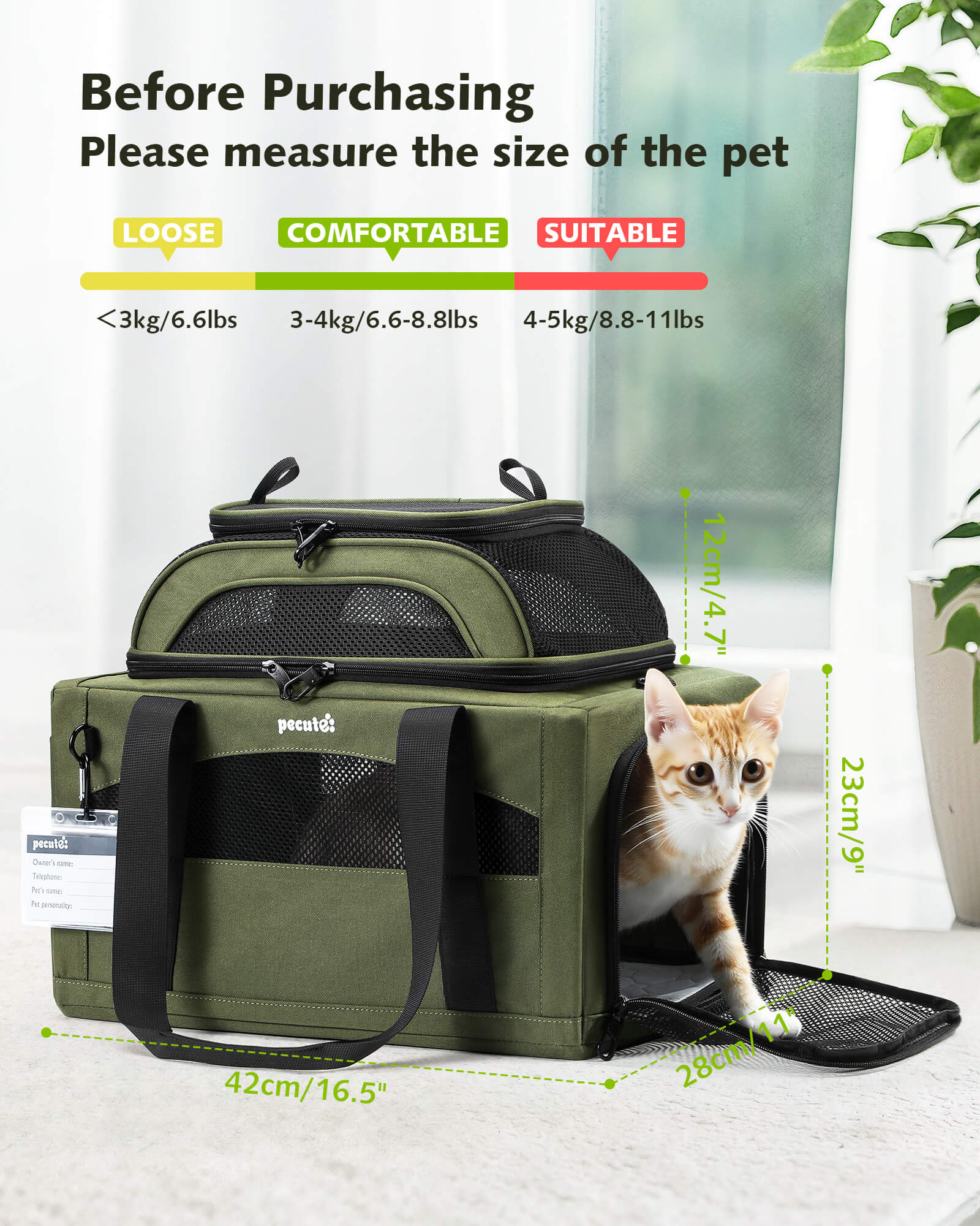 Pecute Airline Approved Expandable Pet Carrier Dog Cat Carrier with Leakproof Pee Pad