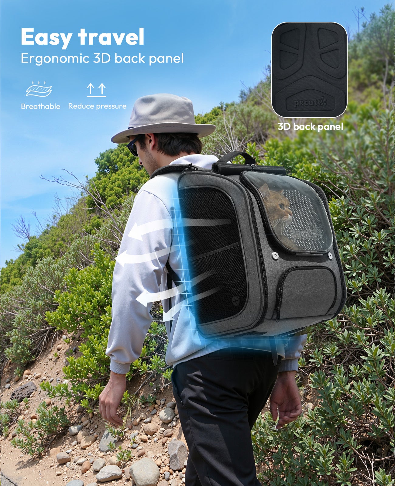 Pecute Bubble Cat Backpack Carrier Large Space Ergonomic 3D Design Breathable & Shaded