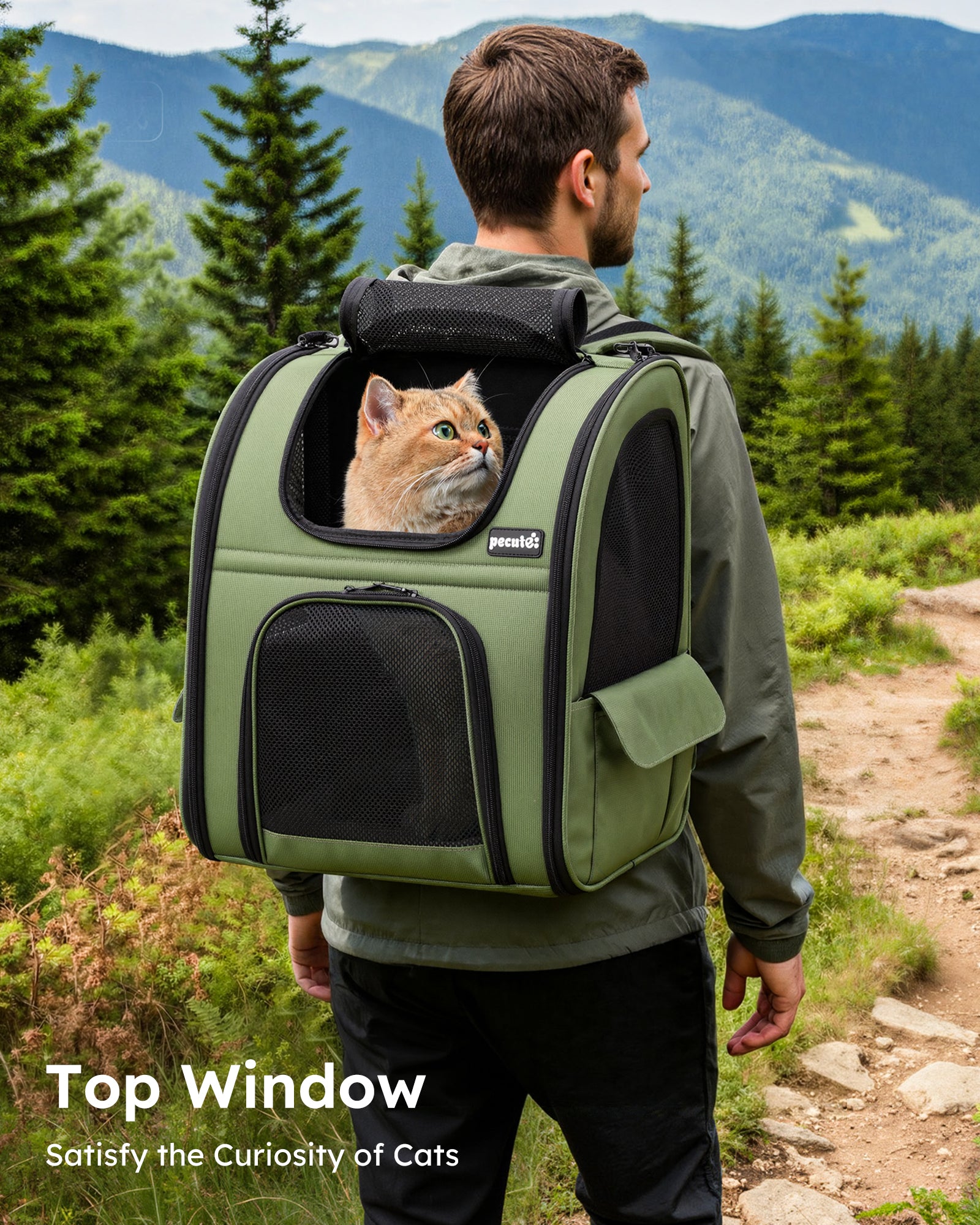 Pecute Expandable Breathable Mesh Cat Backpack Carrier (Green)
