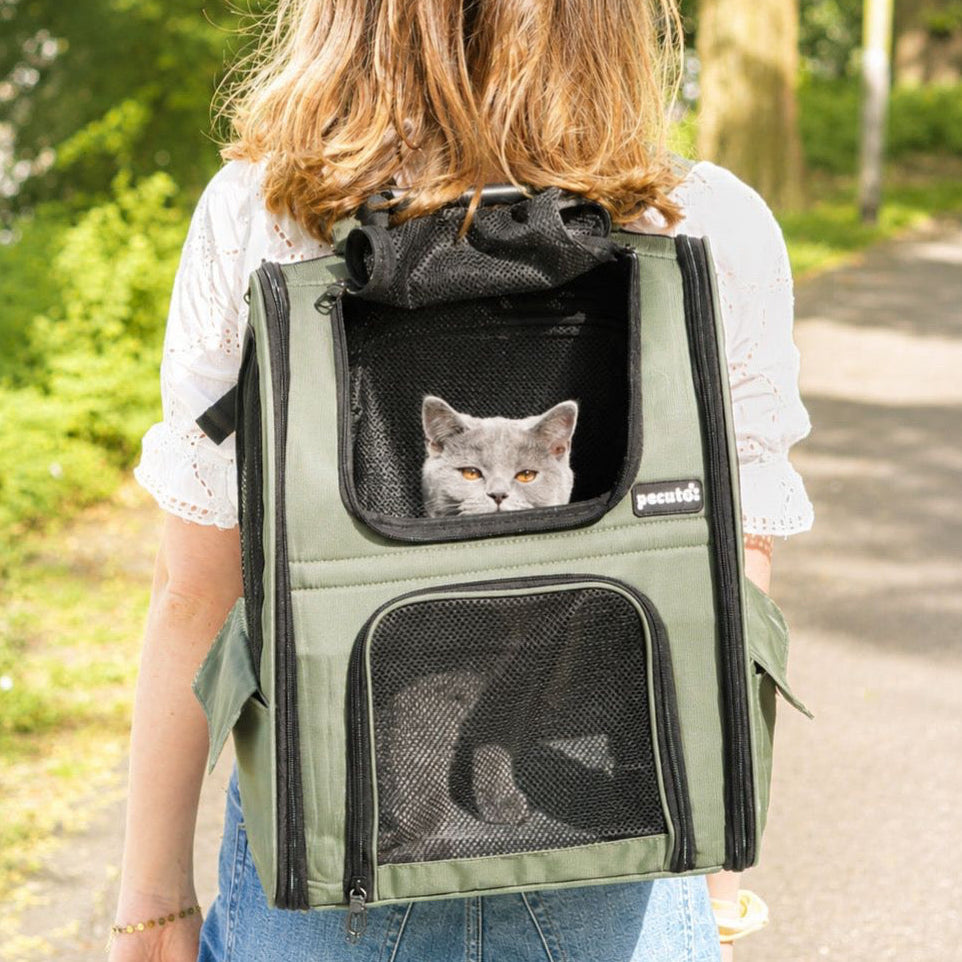 Pecute Expandable Breathable Mesh Cat Backpack Carrier (Green)