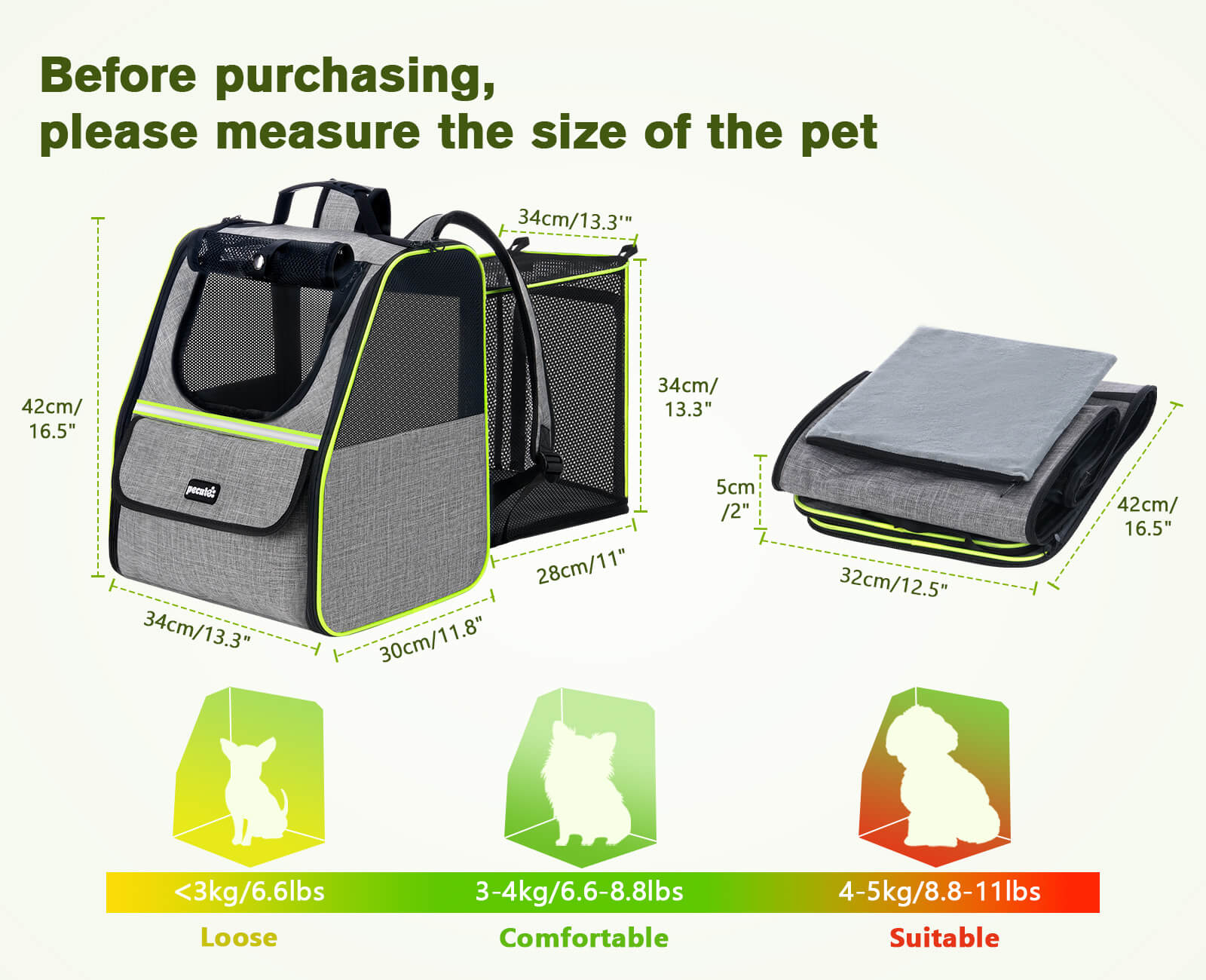 Pecute Expandable Cat Carrier Backpack Pet Carrier with Ventilated Mesh for Cats Dogs up to 11 lbs