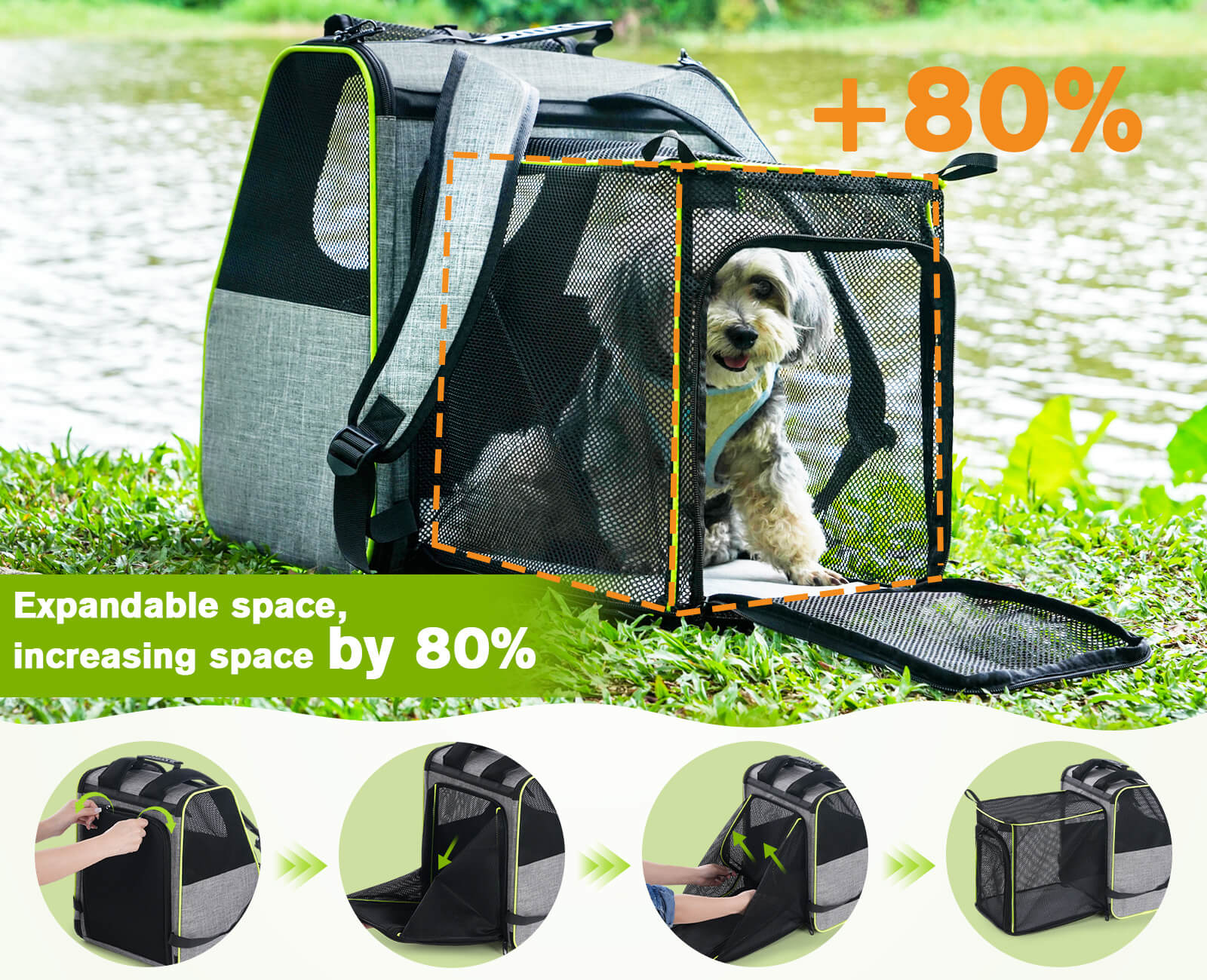 Pecute Expandable Cat Carrier Backpack Pet Carrier with Ventilated Mesh for Cats Dogs up to 11 lbs
