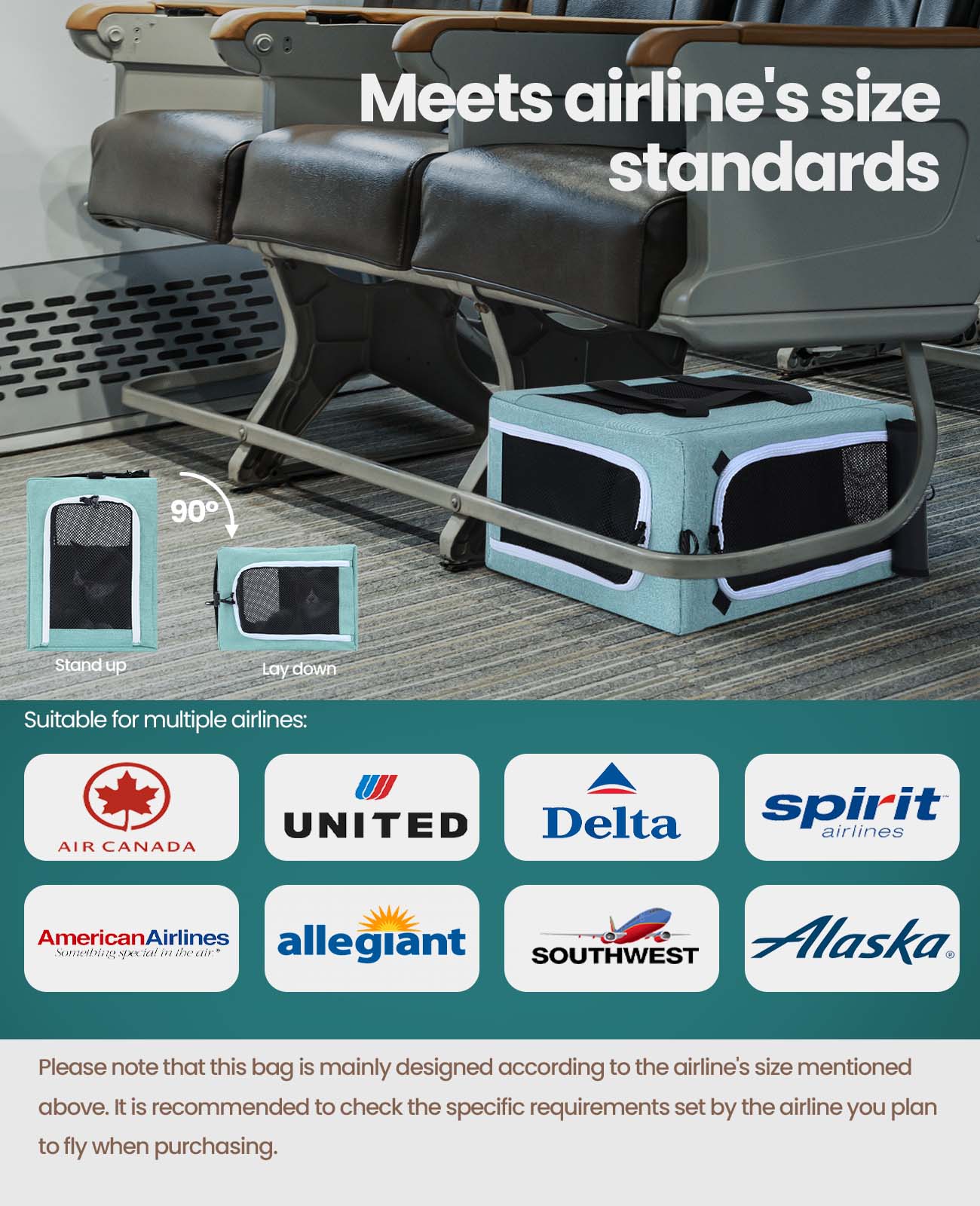 Borsa per trasportino per gatti Pecute approvata dalla compagnia aerea Telaio integrato extra stabile