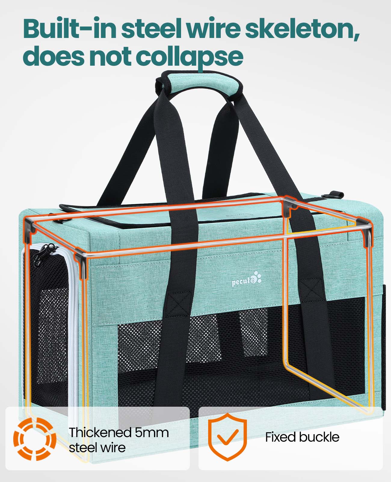 Borsa per trasportino per gatti Pecute approvata dalla compagnia aerea Telaio integrato extra stabile