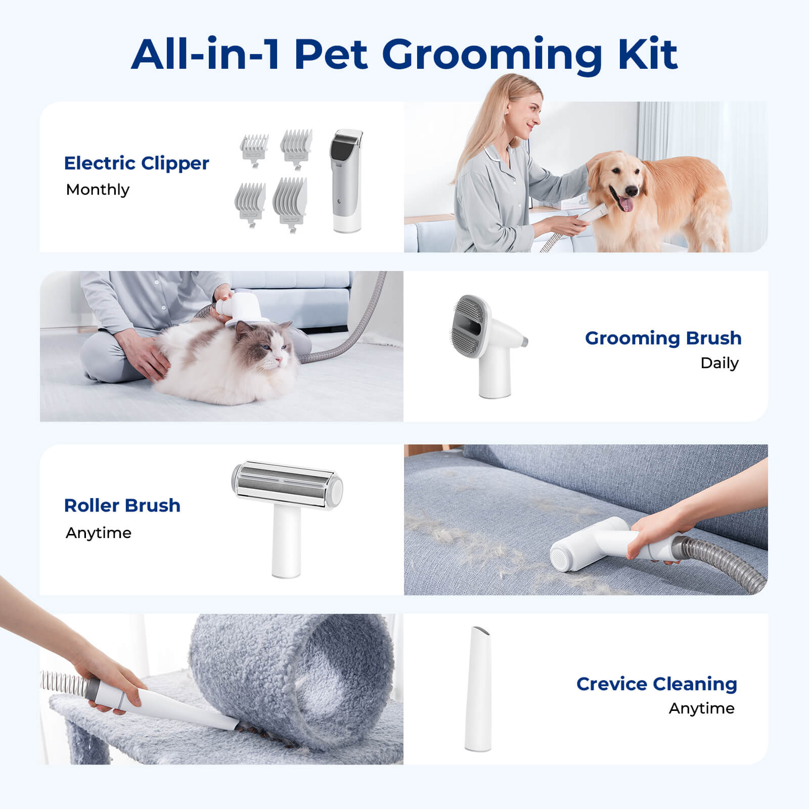 Pecute 4-in-1 Pet Grooming Vacuum Kit with Clipper Brush
