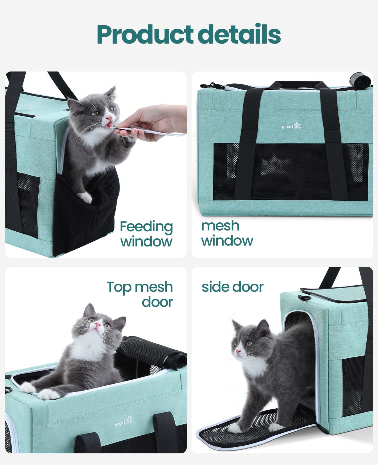 Borsa per trasportino per gatti Pecute approvata dalla compagnia aerea Telaio integrato extra stabile