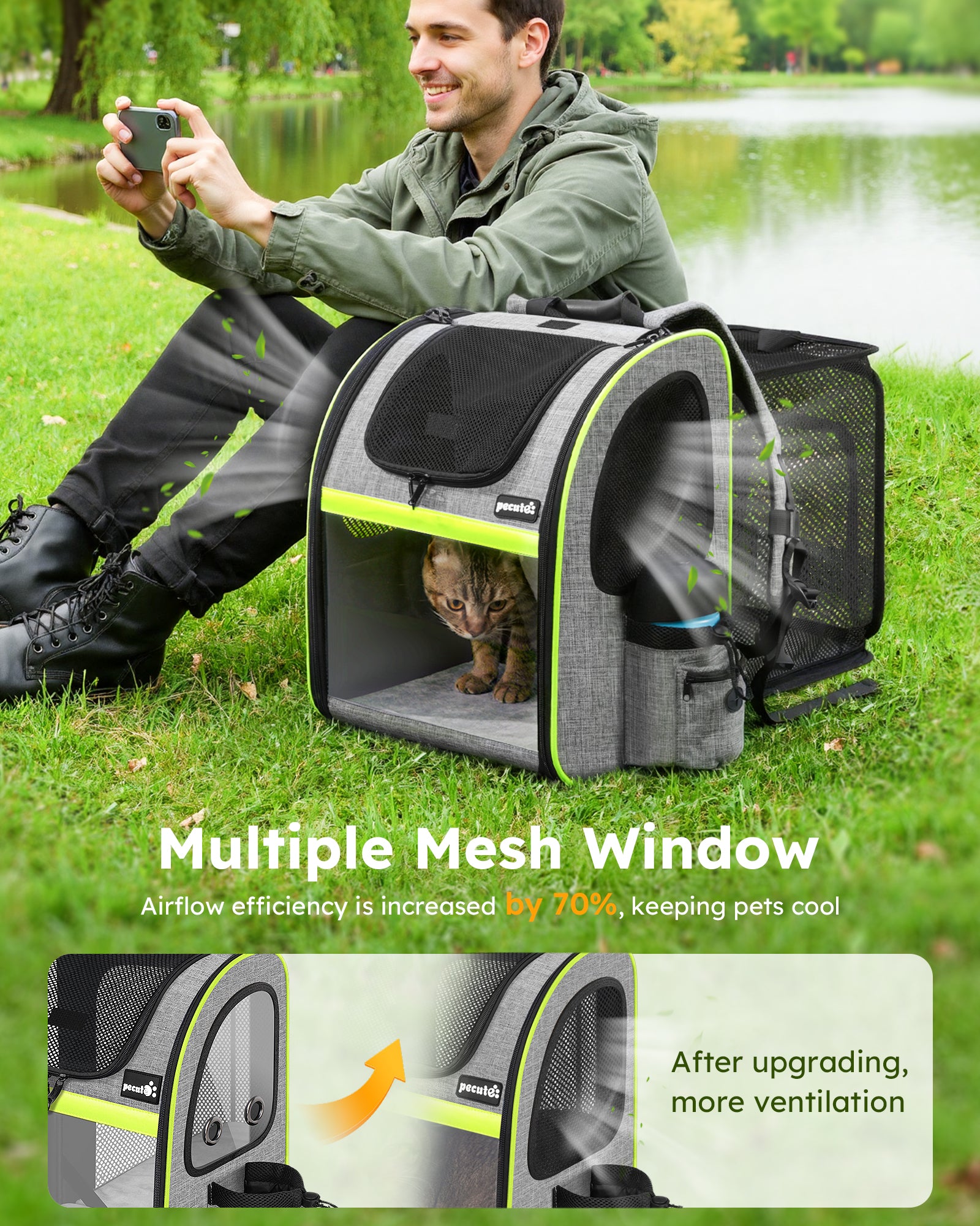 Pecute Portable respirant sac à dos extensible chat transporteur chien sac à dos (gris)