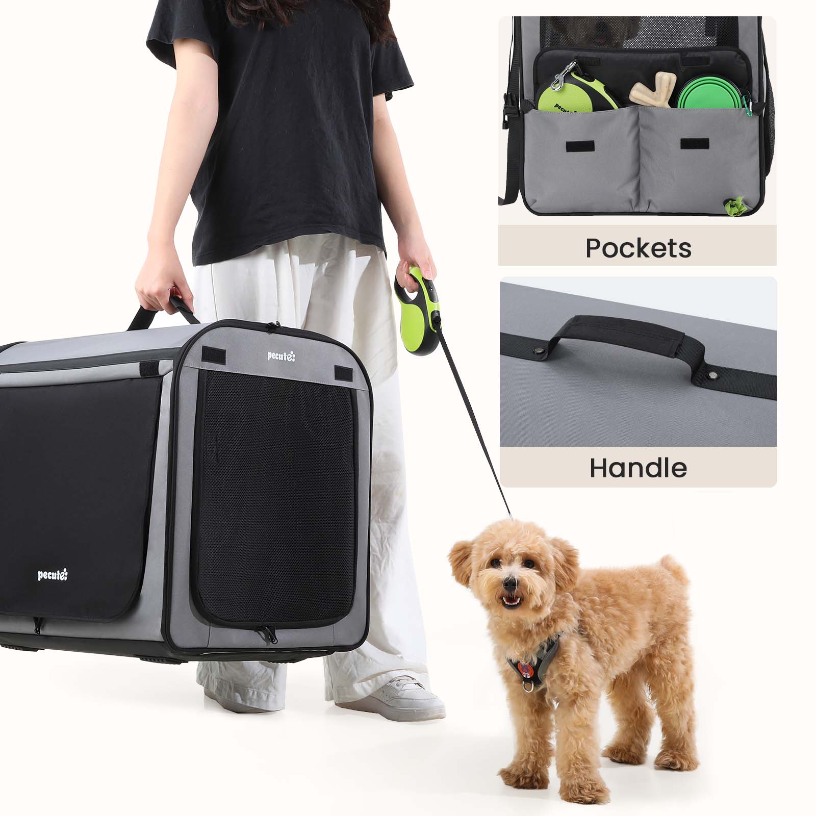 Pecute Portable Dog Car Carrier Crate Transportation Carrier Light Weight