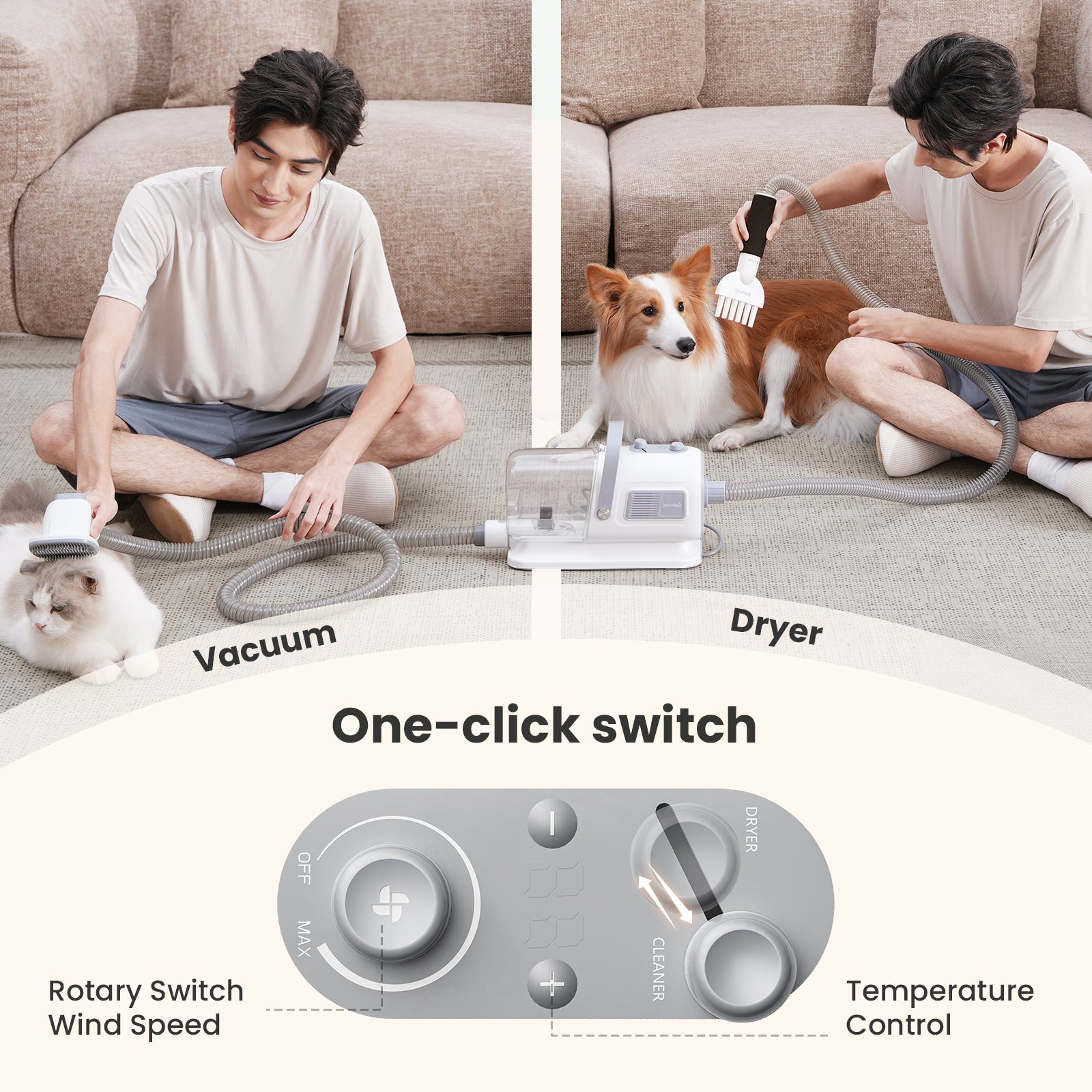 Pecute 7-in-1 Dog Grooming Vacuum&Dryer for Shedding Grooming