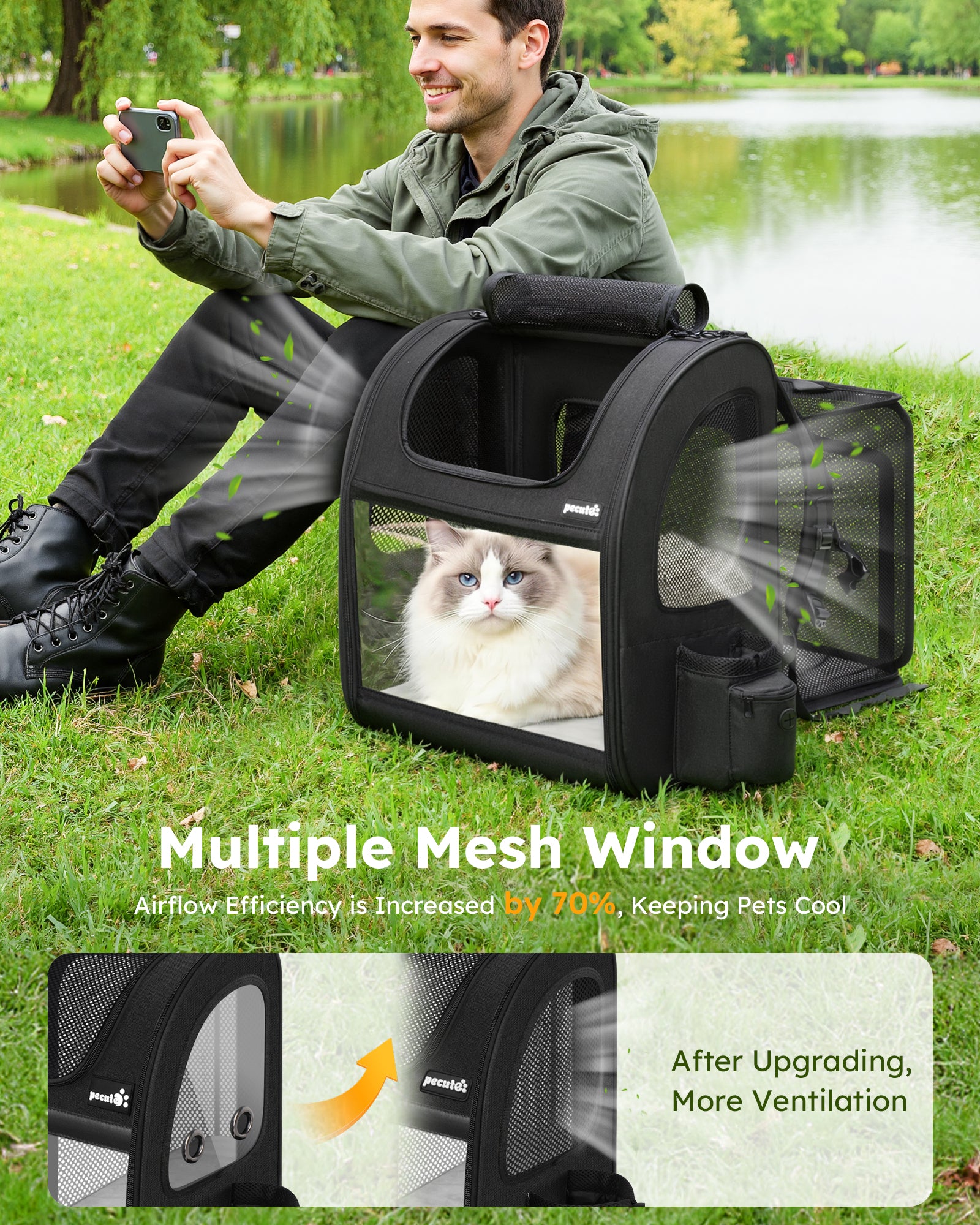 Pecute Expandable Portable Breathable Rucksack Cat Carrier Dog Backpack