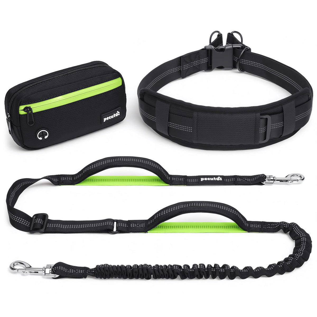 Pecute Dog Leash Hands Free Waist Leash with Pouch Removable for 33-120lbs Dogs