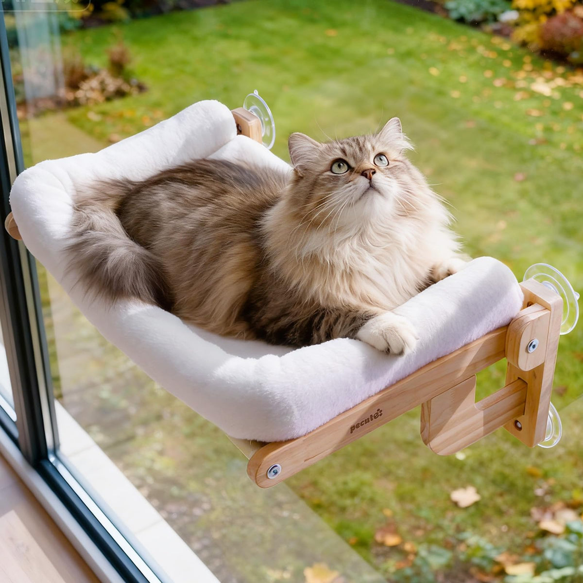 Pecute Cat Window Hammock Foldable, Cat Bed with Soft Cushion Grey, 26" L