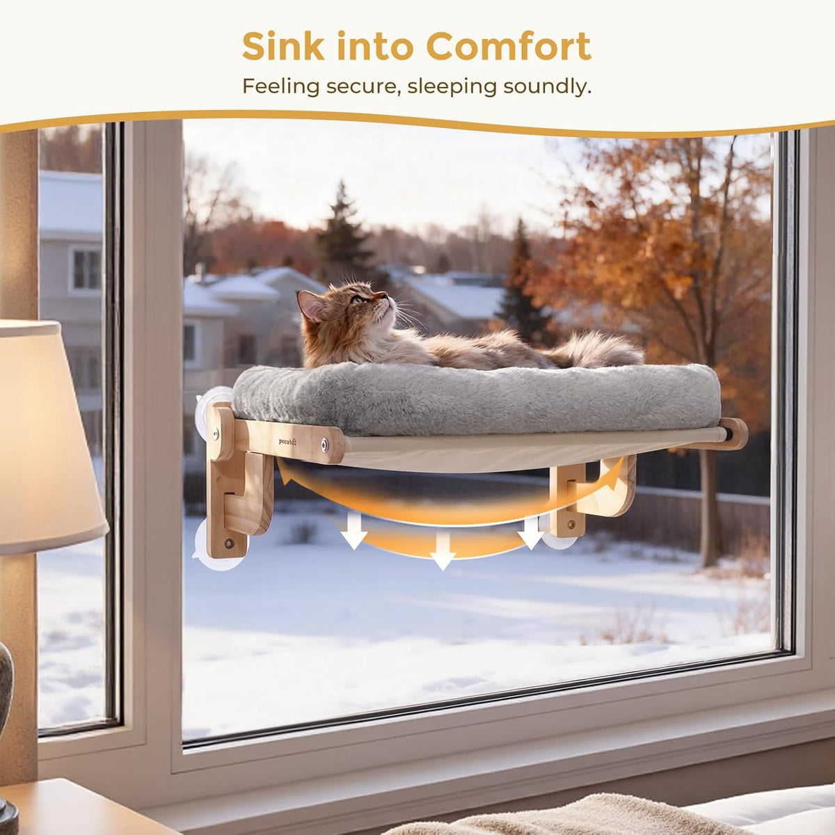 Pecute Cat Window Hammock Foldable, Cat Bed with Soft Cushion Grey, 26" L