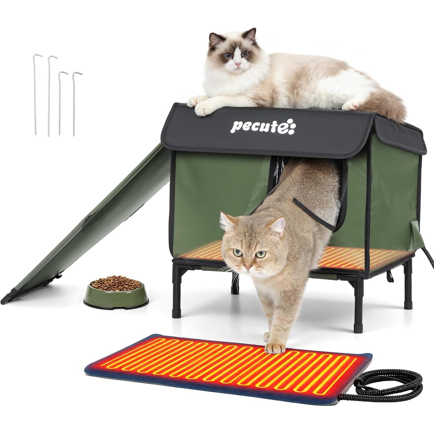Pecute Heated Outdoor Cat House with Heating Pad