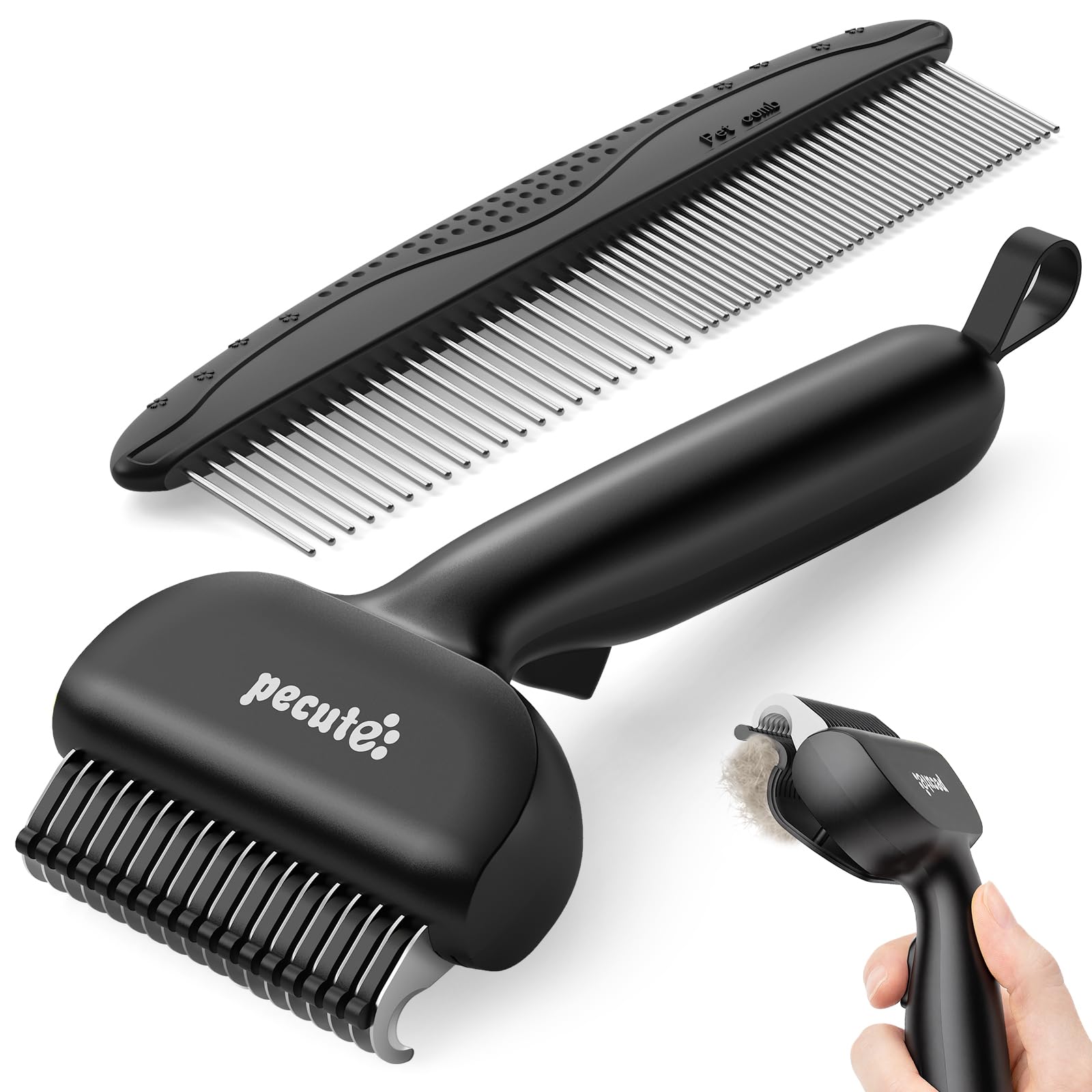 Pecute Self-Cleaning Undercoat Rake for Dogs Cats with Long/Double Coats