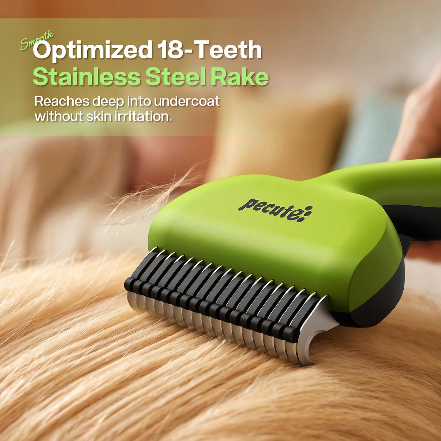 Pecute Self-Cleaning Undercoat Rake for Dogs Cats with Long/Double Coats