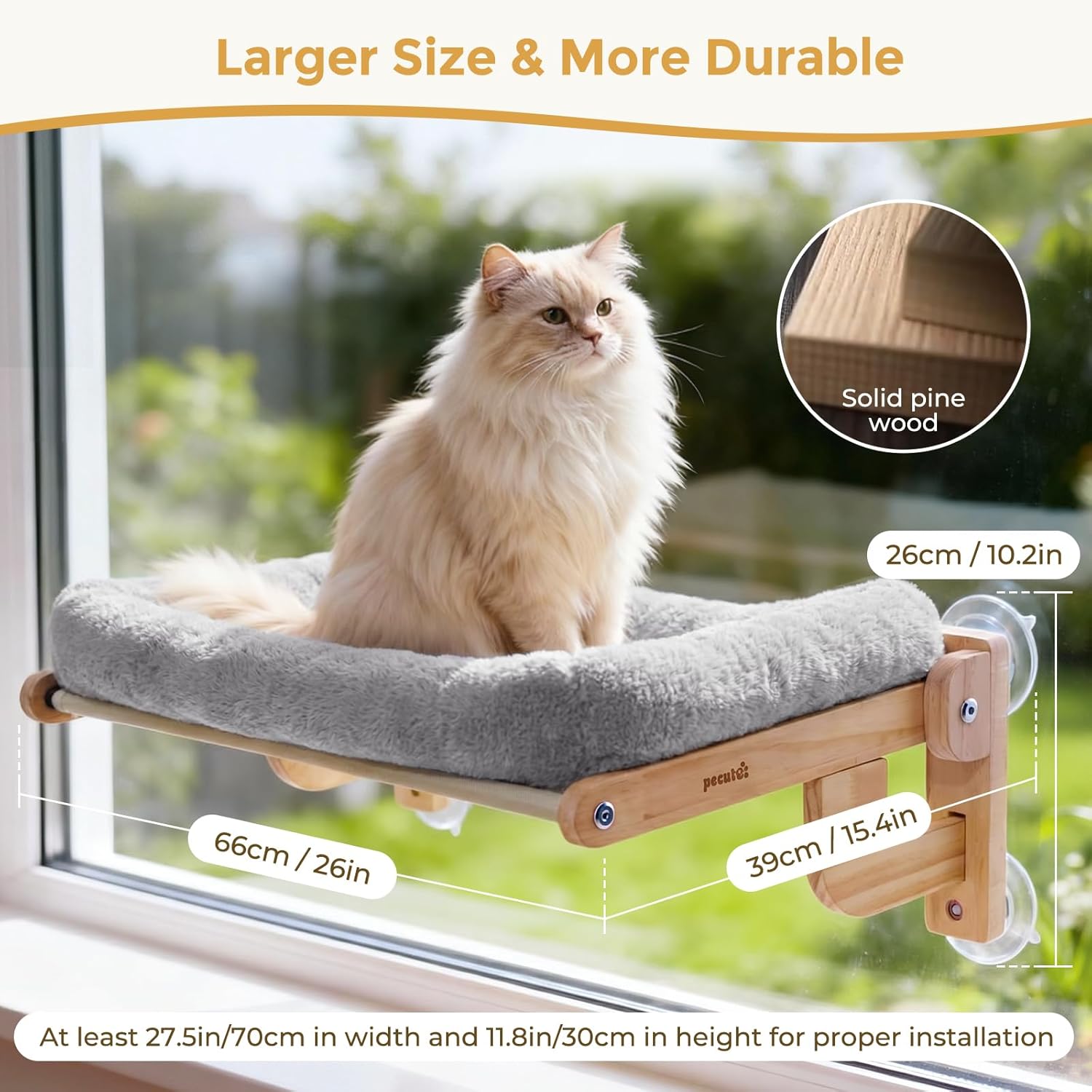 Pecute Cat Window Hammock Foldable, Cat Bed with Soft Cushion Grey, 26" L