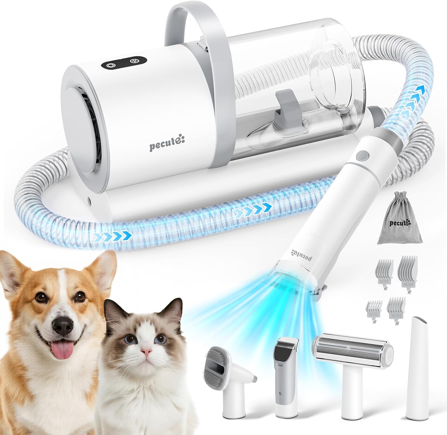 Pecute 4-in-1 Pet Grooming Vacuum Kit with Clipper Brush