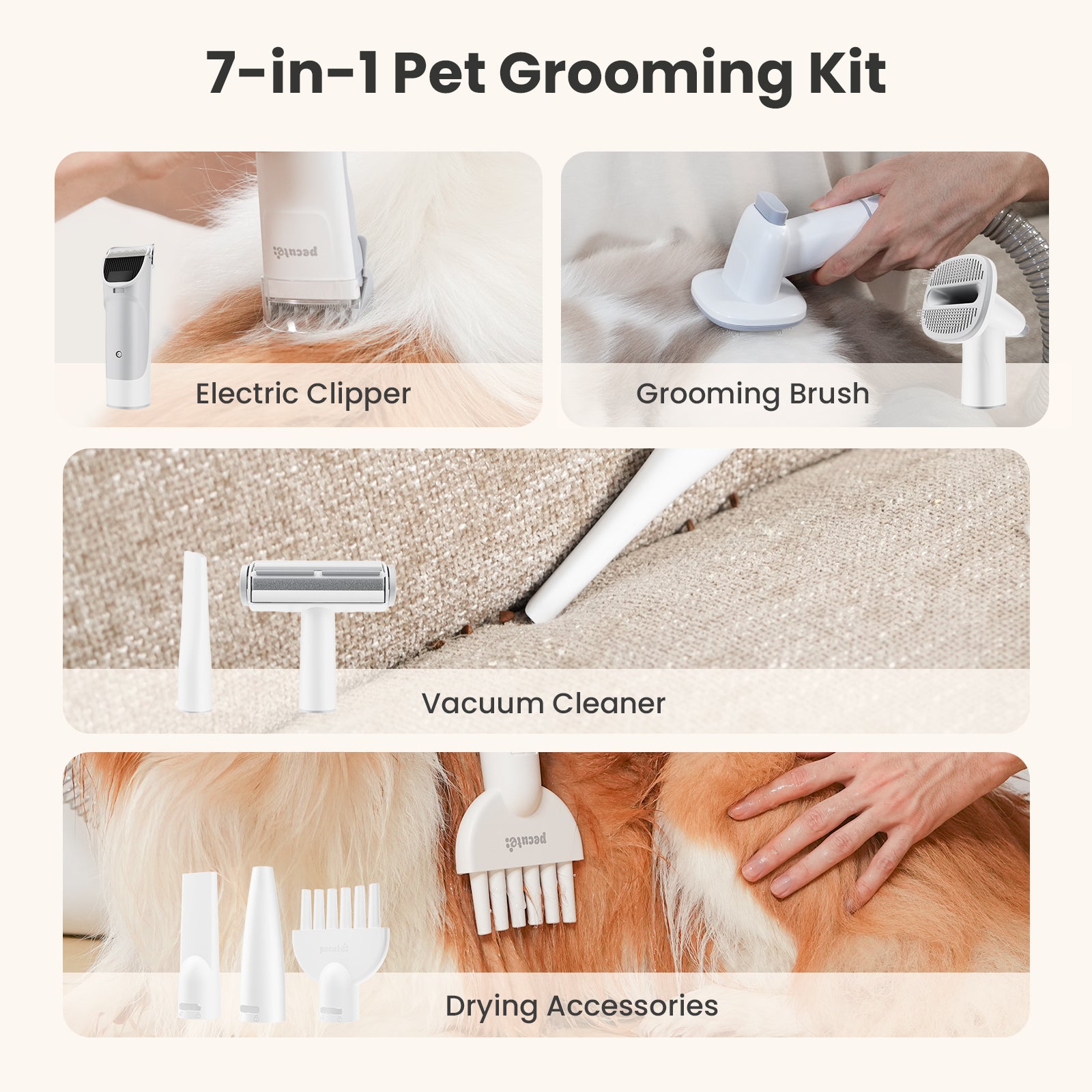 Pecute 7-in-1 Dog Grooming Vacuum&Dryer for Shedding Grooming