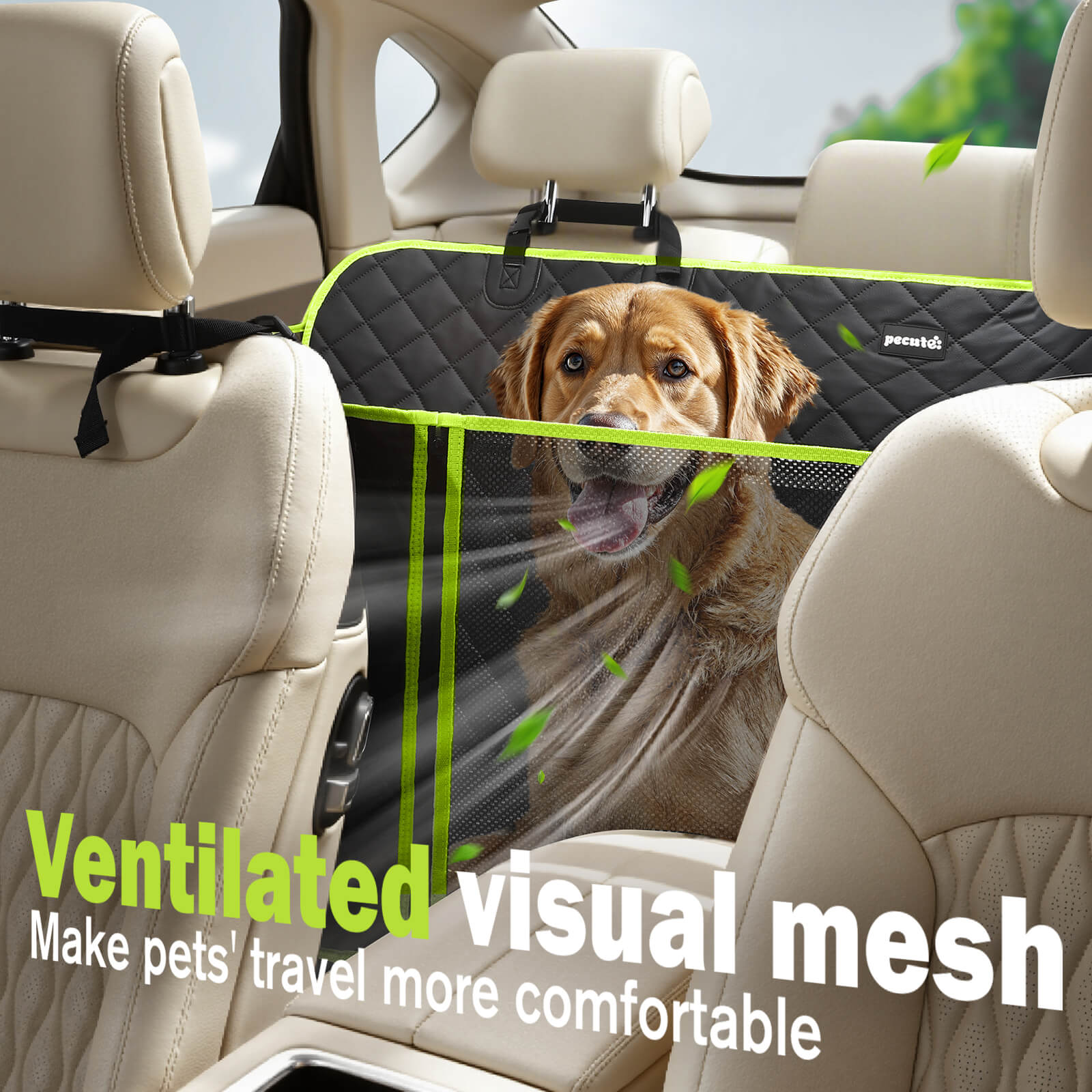 Pecute Full Surrounded Dog Car Seat Cover for Back Seat, Car Window Fixing for Maximum Car Protection