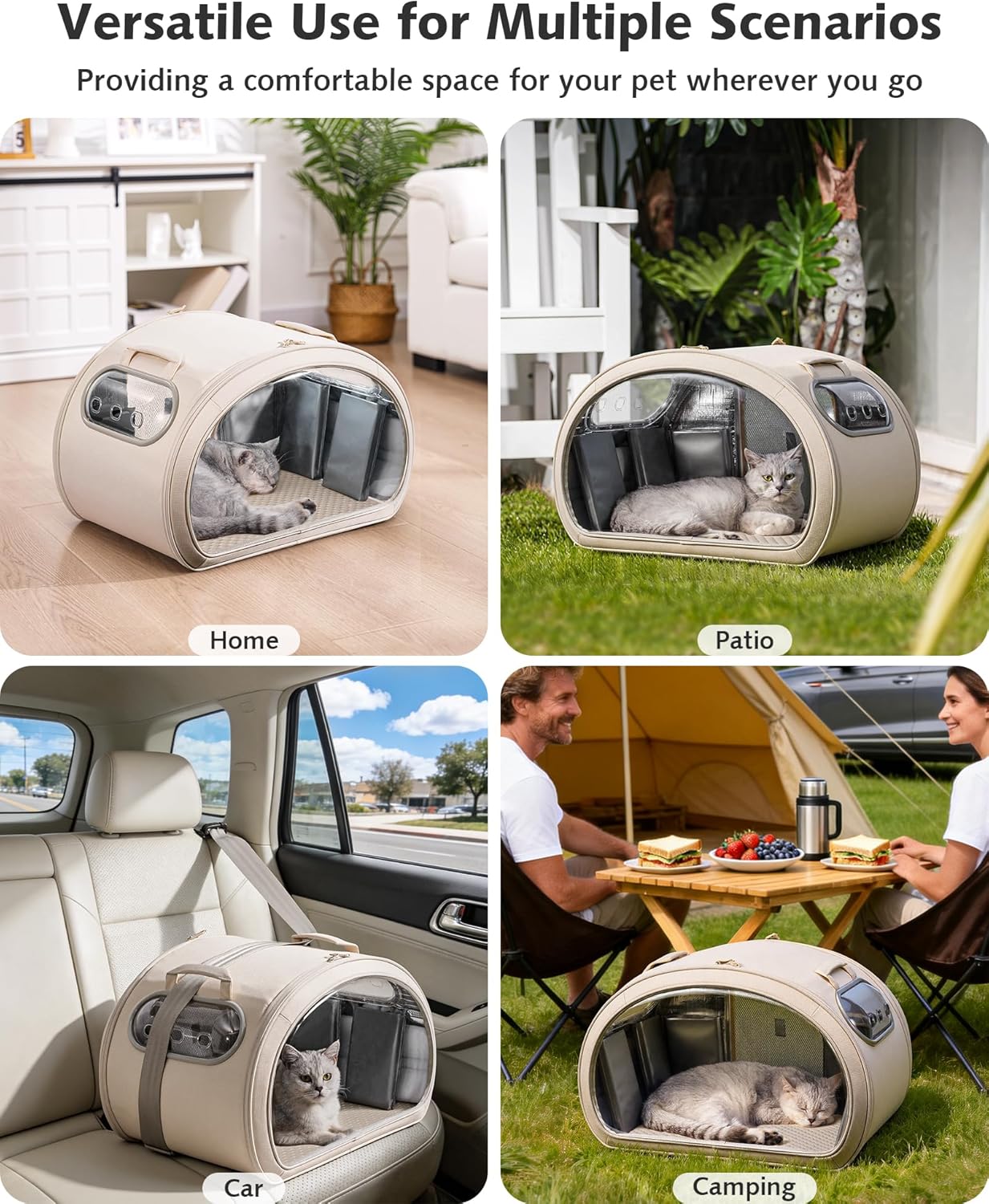 Pecute Cooling Cat House, with Cooling Mat for Small Dogs, Indoor Cat Bed with Insulation and 6 ice Packs Cooling for Cat and Dog, Foldable Outdoor Cat House for Hot Summer Days, M, Cream