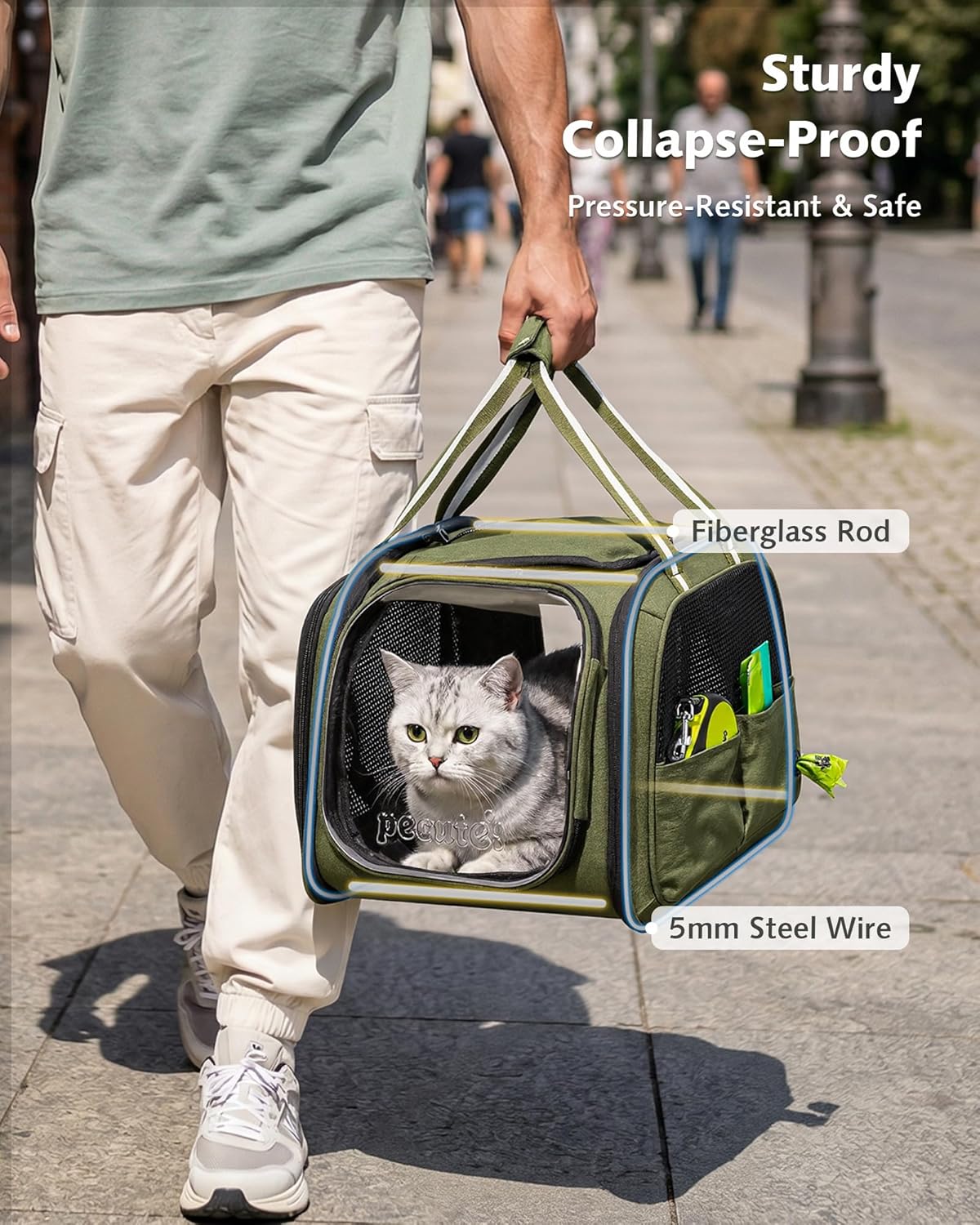 pecute Cat Carrier Bubble Window, Cat Carrier Bag Breathable, Stable Bubble Pet Carrier, Pet Carrier With Sun Protection Roller Blinds, Dog Carrier for Hiking, Walking, Travelling, Green
