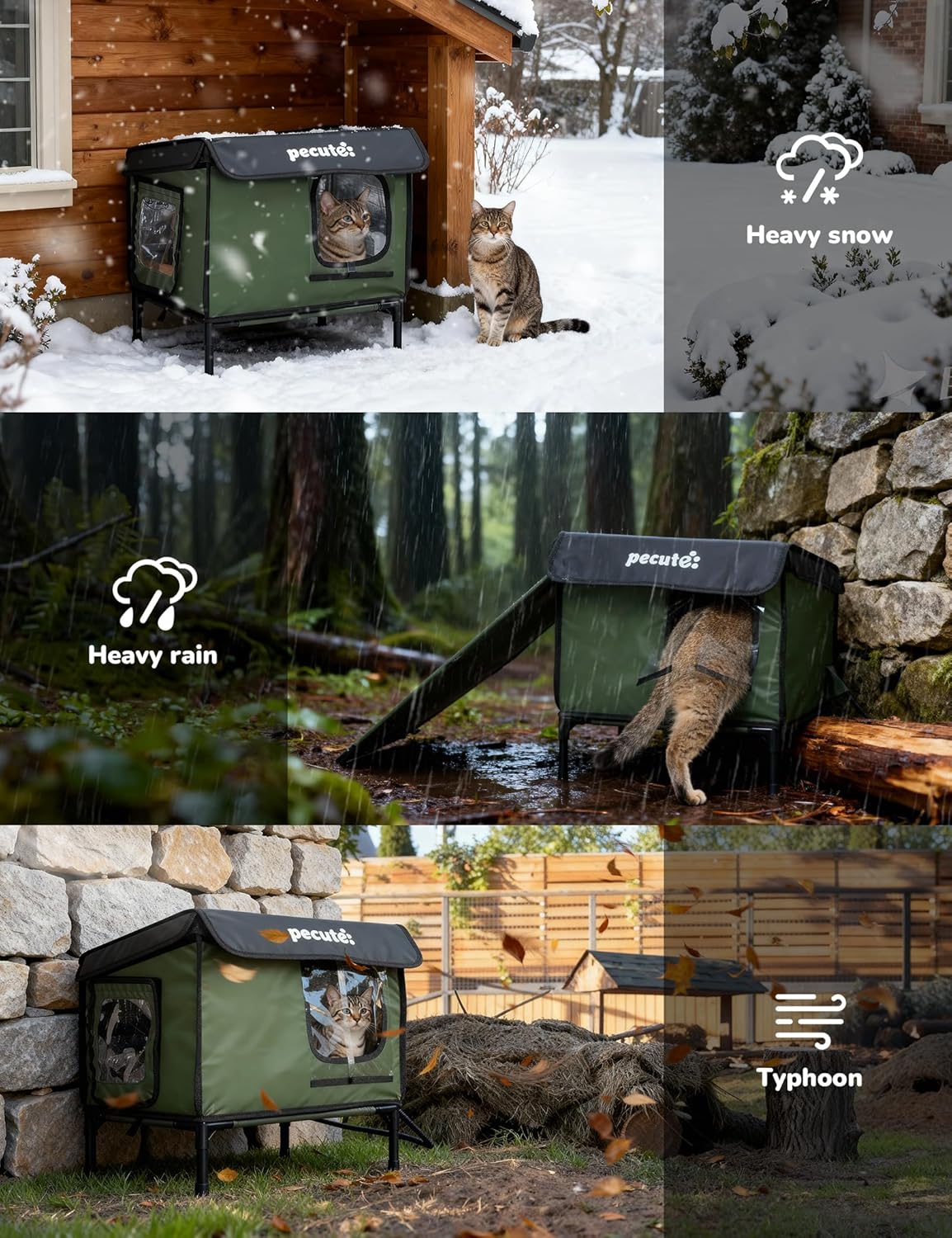 Pecute Heated Outdoor Cat House with Heating Pad