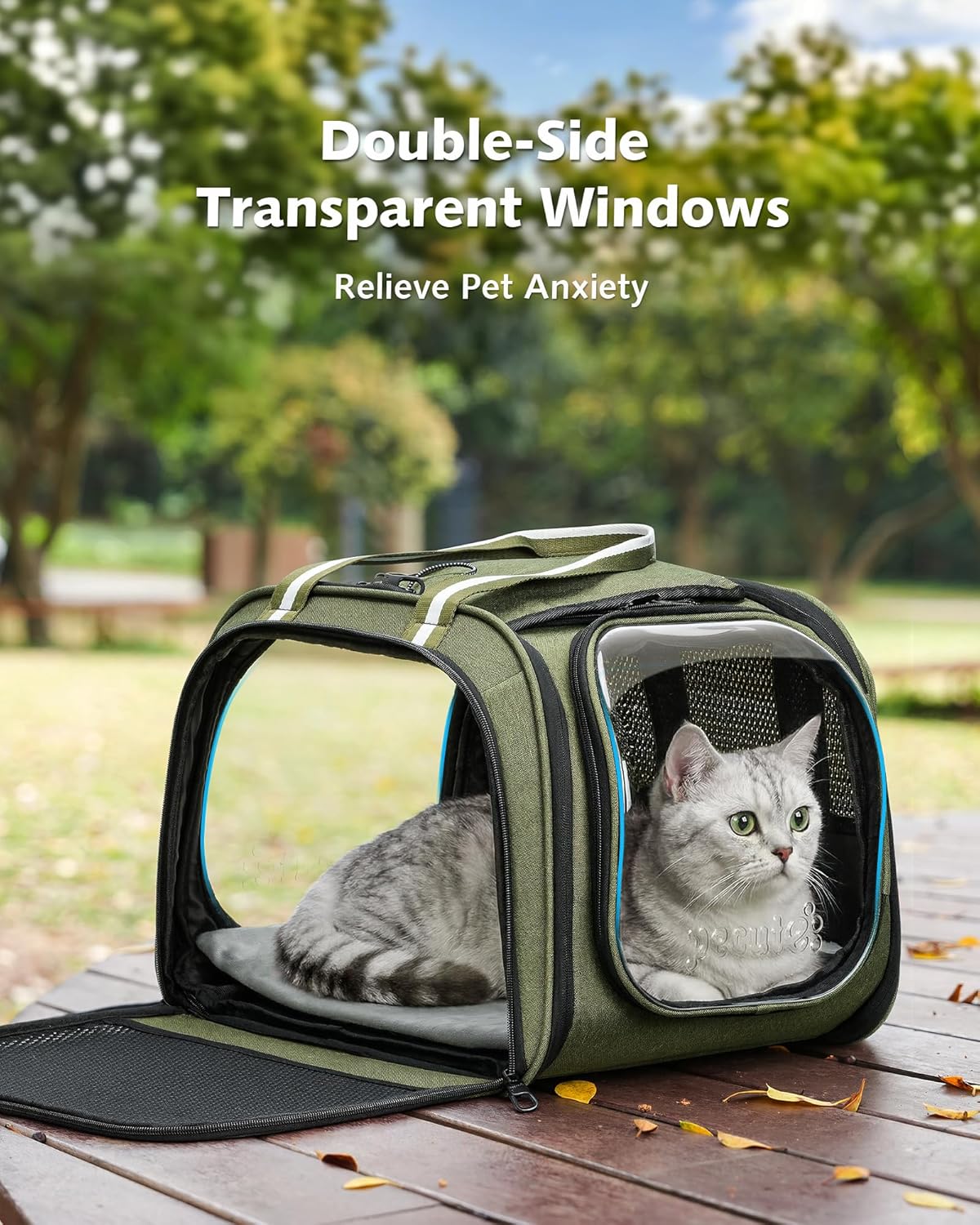 pecute Cat Carrier Bubble Window, Cat Carrier Bag Breathable, Stable Bubble Pet Carrier, Pet Carrier With Sun Protection Roller Blinds, Dog Carrier for Hiking, Walking, Travelling, Green