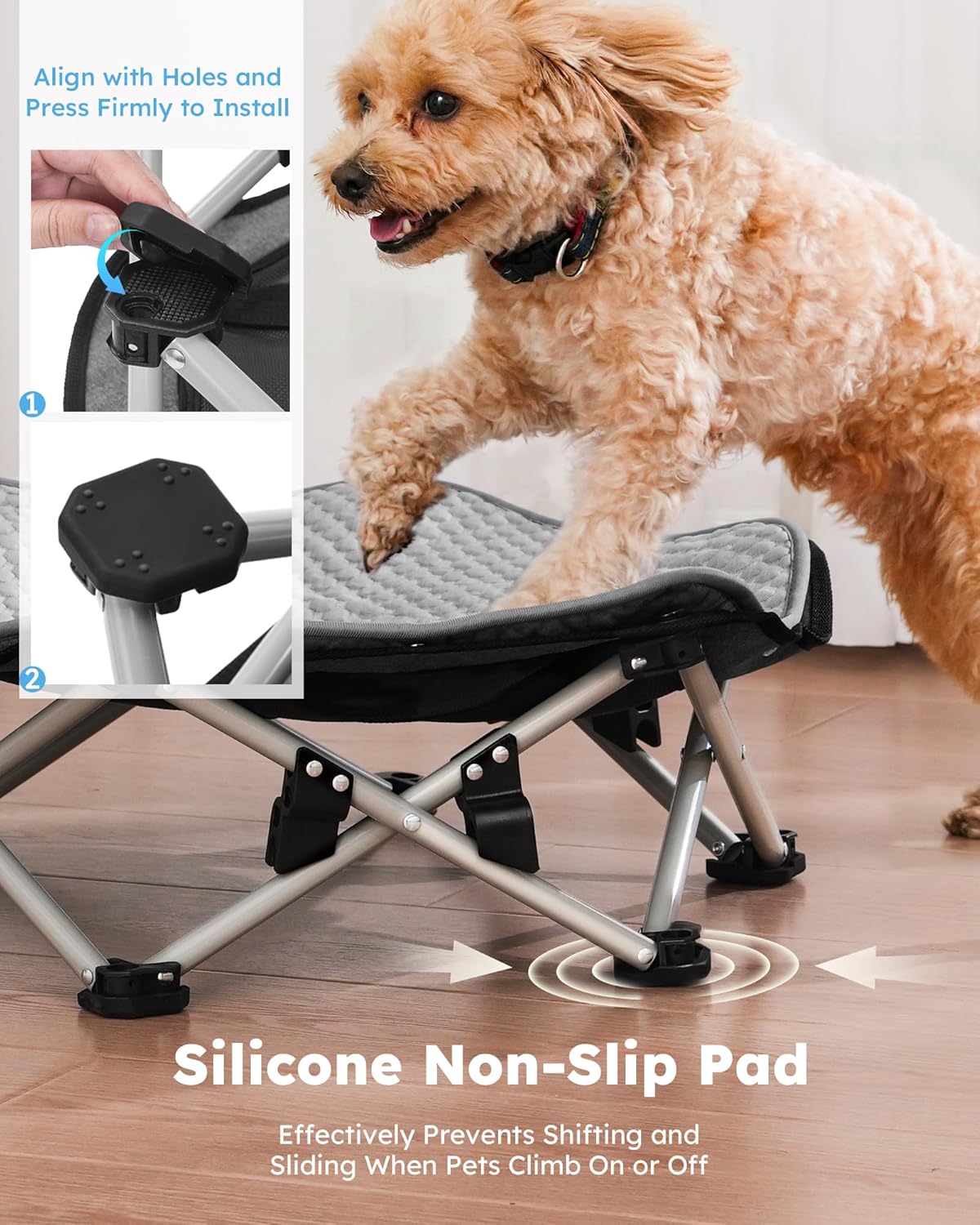 Pecute Elevated Dog Bed with Cooling Blanket, Chew Proof Outdoor Pet Cot for Small Dogs, Tool-Free Assembly & 360° Breathable Mesh for Summer Camping, Orthopedic Joint Support, M, 26×23.6×5.9"
