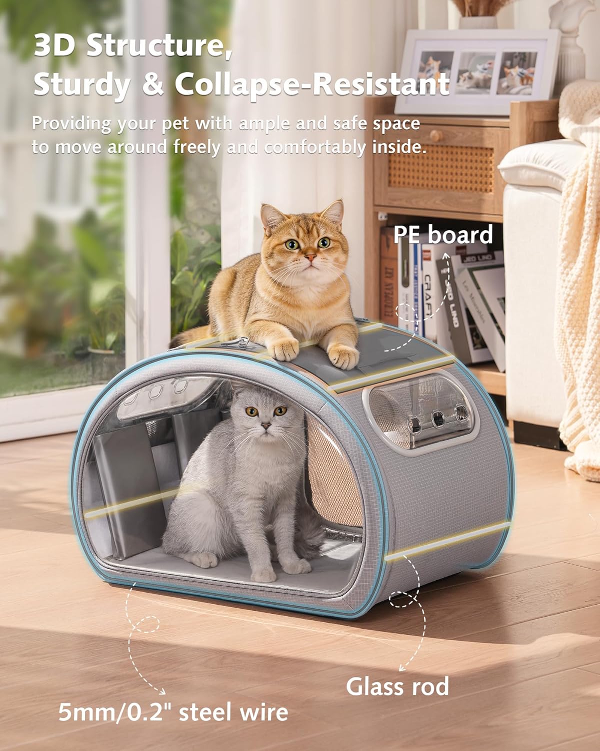 pecute Cat Cooling House, Dog House with Cooling Mat, Indoor Cat Bed with Insulation and 6 Built-in Ice Packs, Foldable Transparent Window Cat House for Small Medium Pets Under 6kg,M,Grey