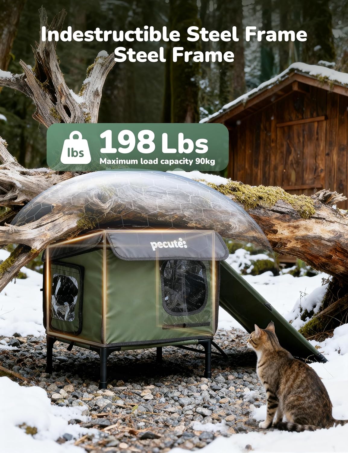 Pecute Heated Outdoor Cat House with Heating Pad