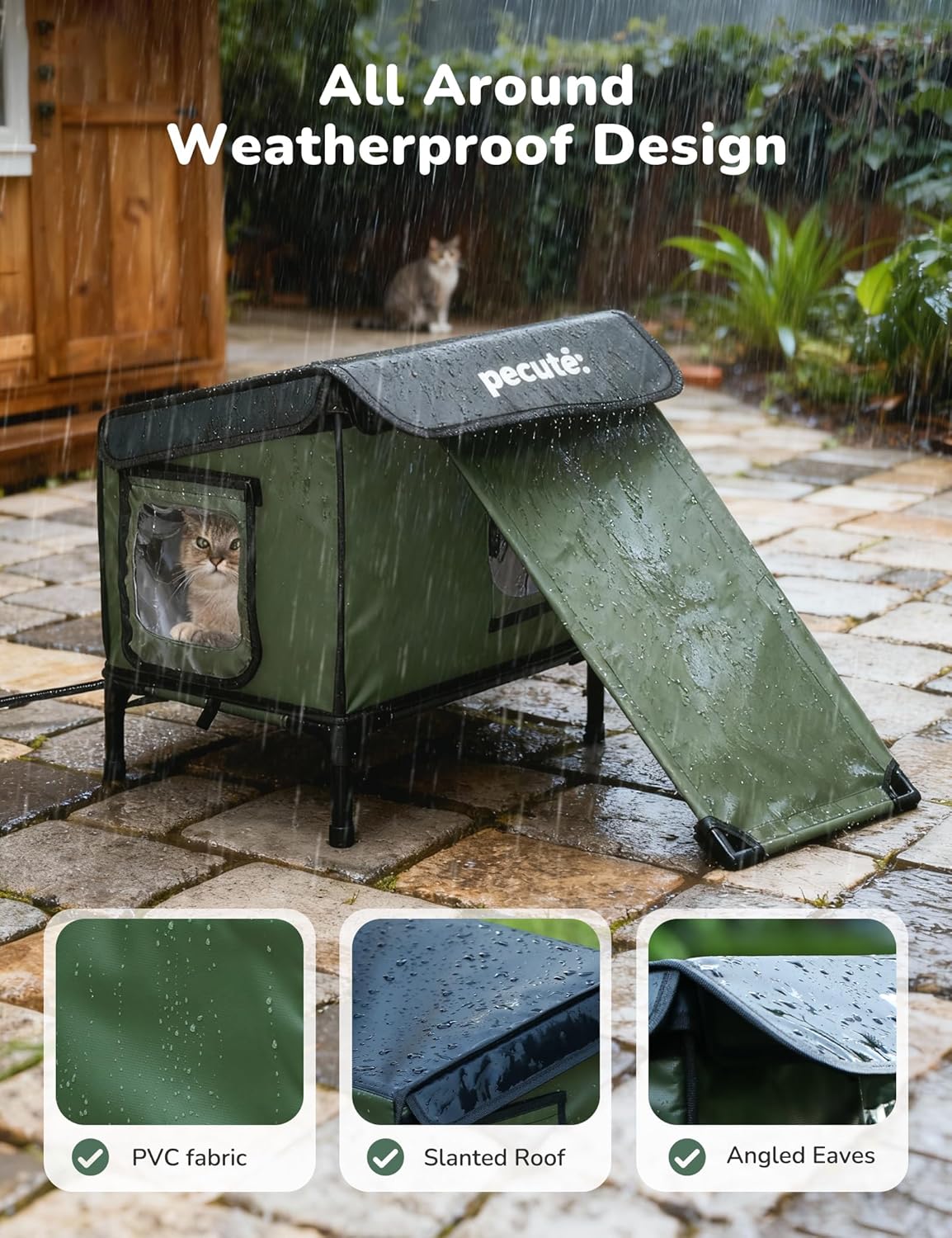 Pecute Heated Outdoor Cat House with Heating Pad