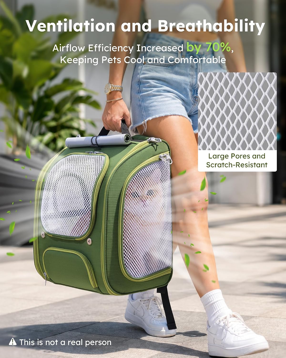 Pecute Cat Backpack Carrier, Spacious & Breathable Pet Backpack, Green
