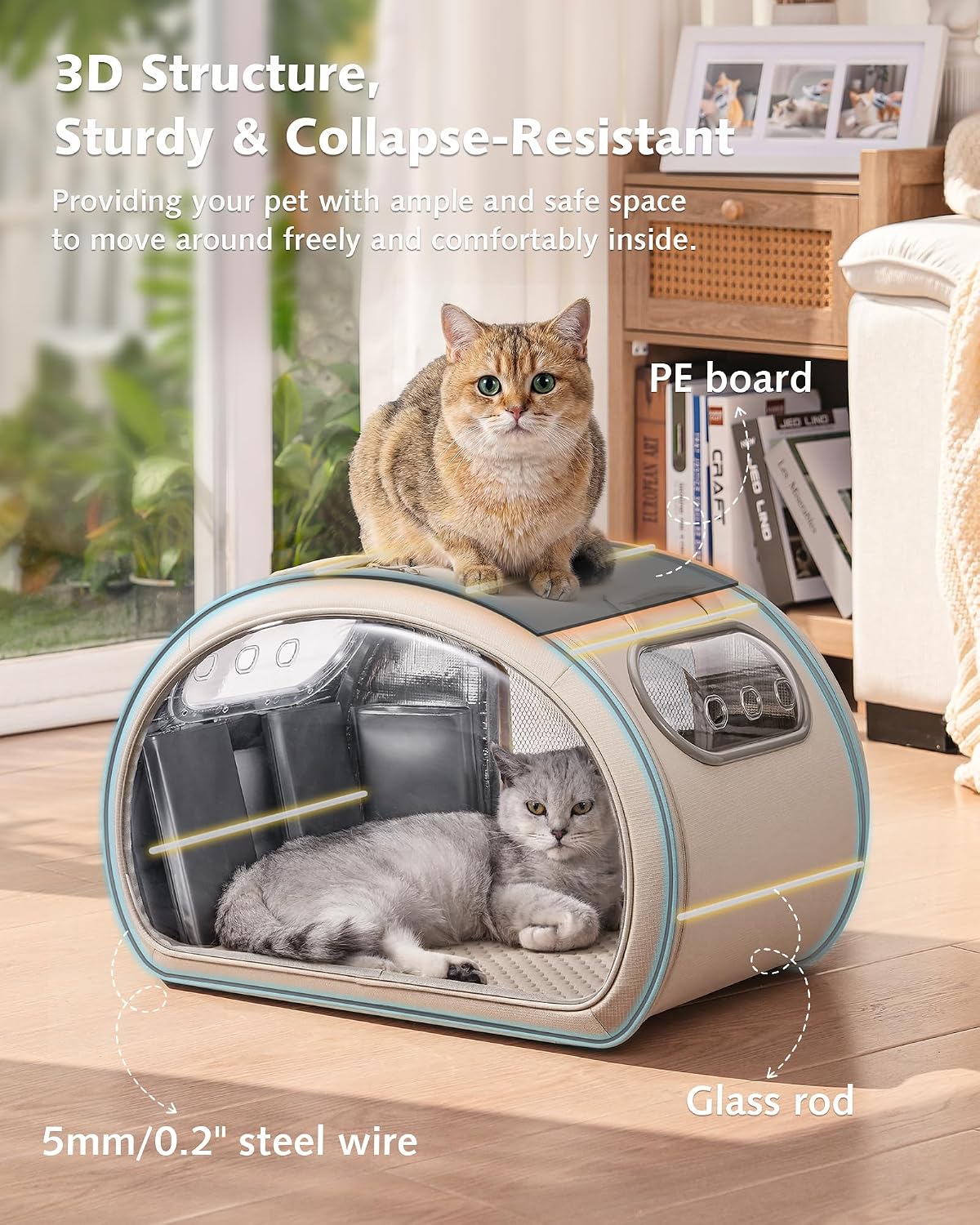 Pecute Cooling Cat House, with Cooling Mat for Small Dogs, Indoor Cat Bed with Insulation and 6 ice Packs Cooling for Cat and Dog, Foldable Outdoor Cat House for Hot Summer Days, M, Cream