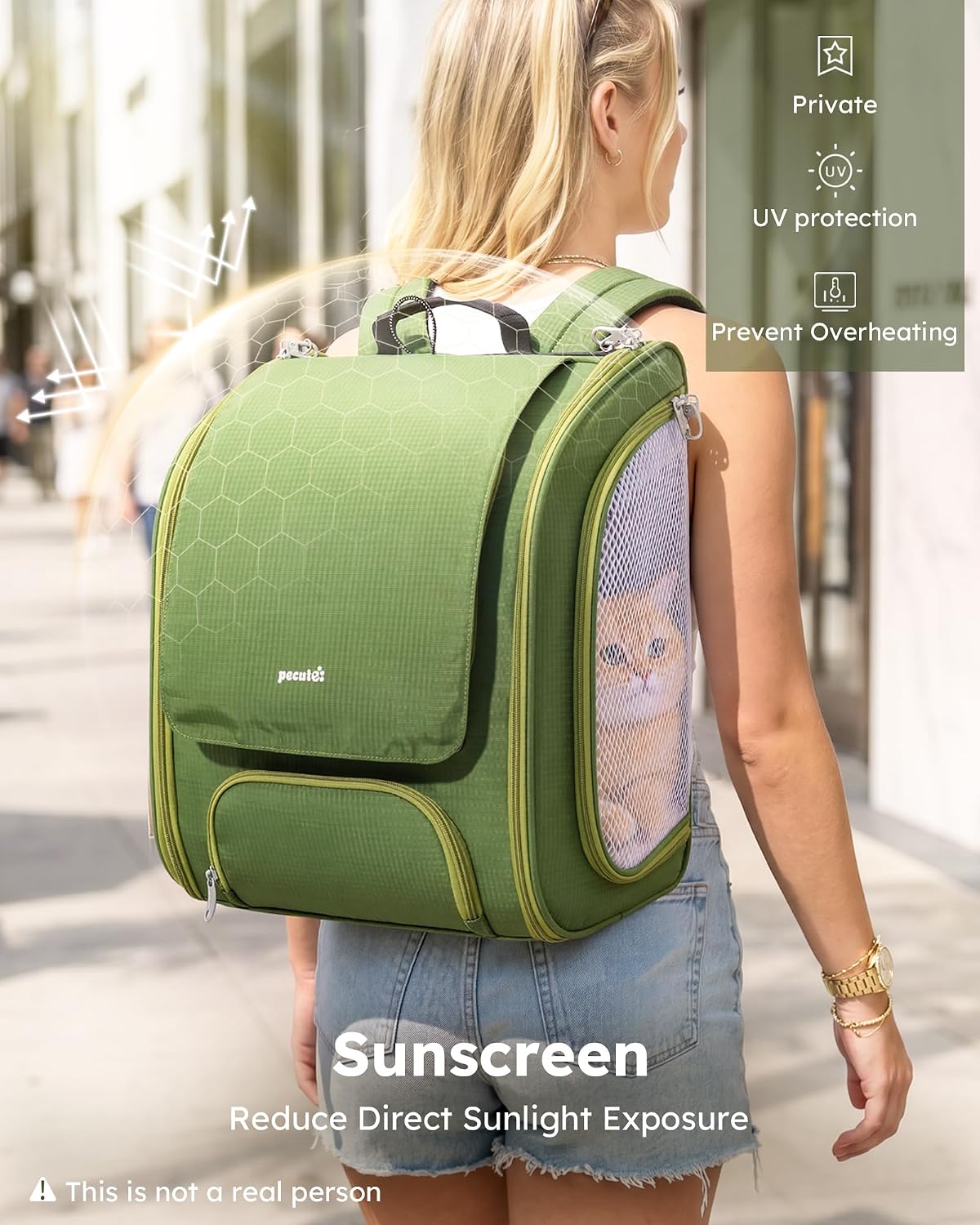 Pecute Cat Backpack Carrier, Spacious & Breathable Pet Backpack, Green