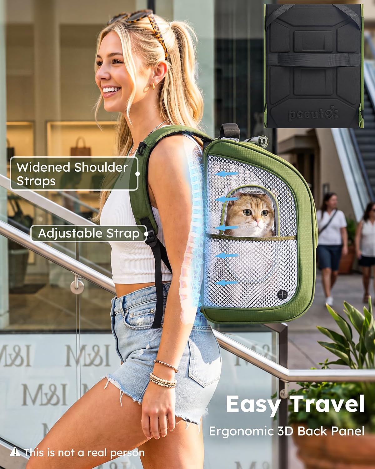 Pecute Cat Backpack Carrier, Spacious & Breathable Pet Backpack, Green